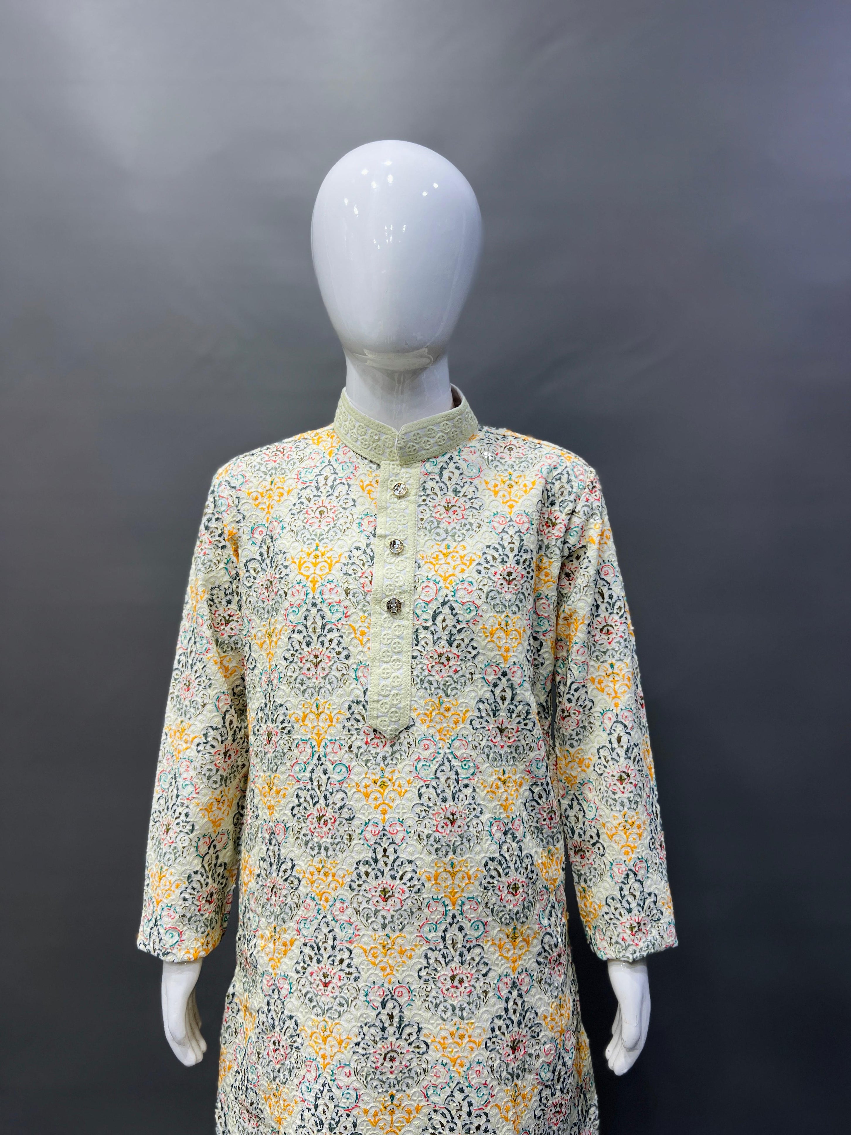 Kid's Full Stitched Heavy Rayon Classic Lucknowi Pattern Kurta With Pajama