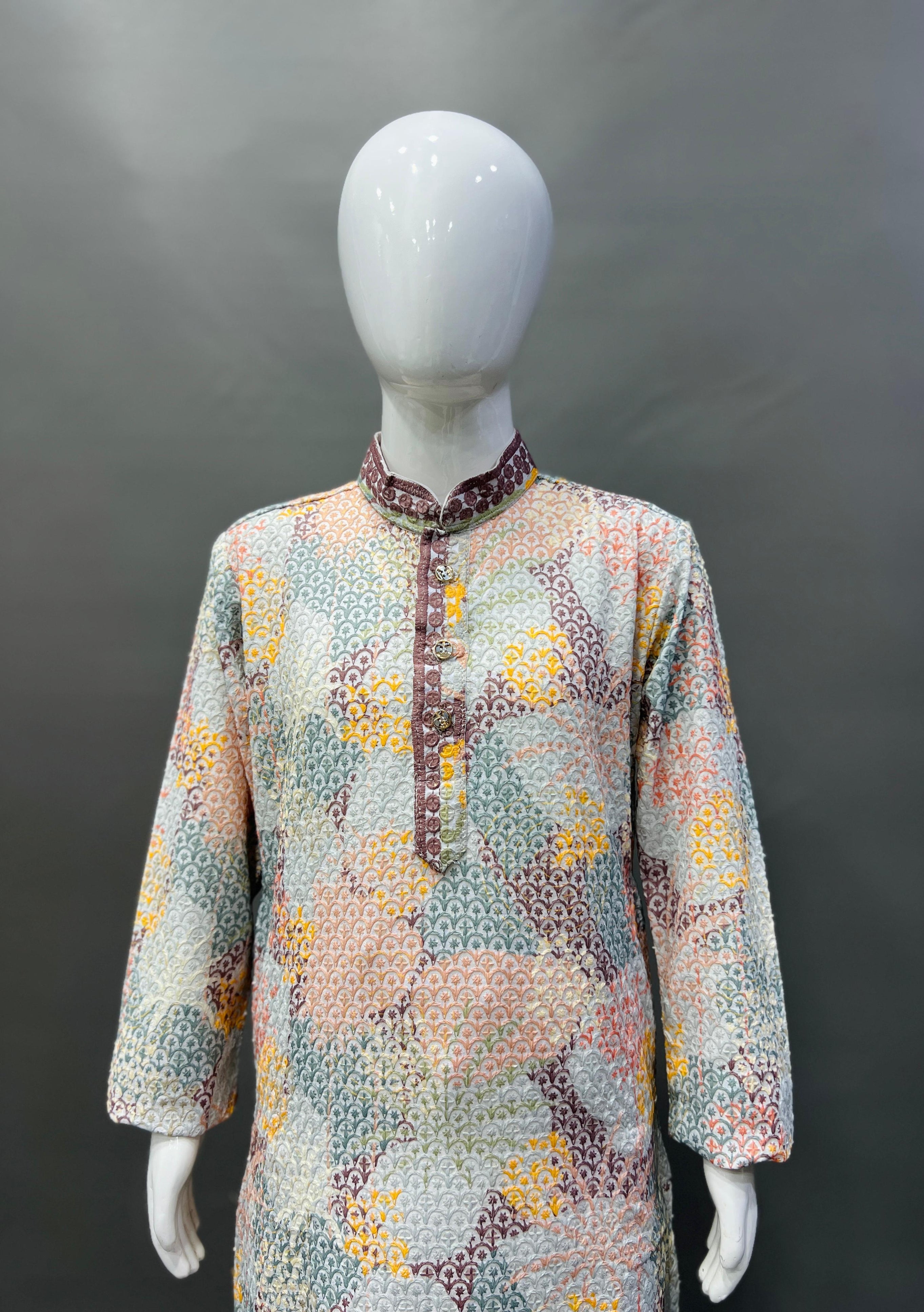 Kid's Full Stitched Heavy Rayon Classic Lucknowi Pattern Kurta With Pajama