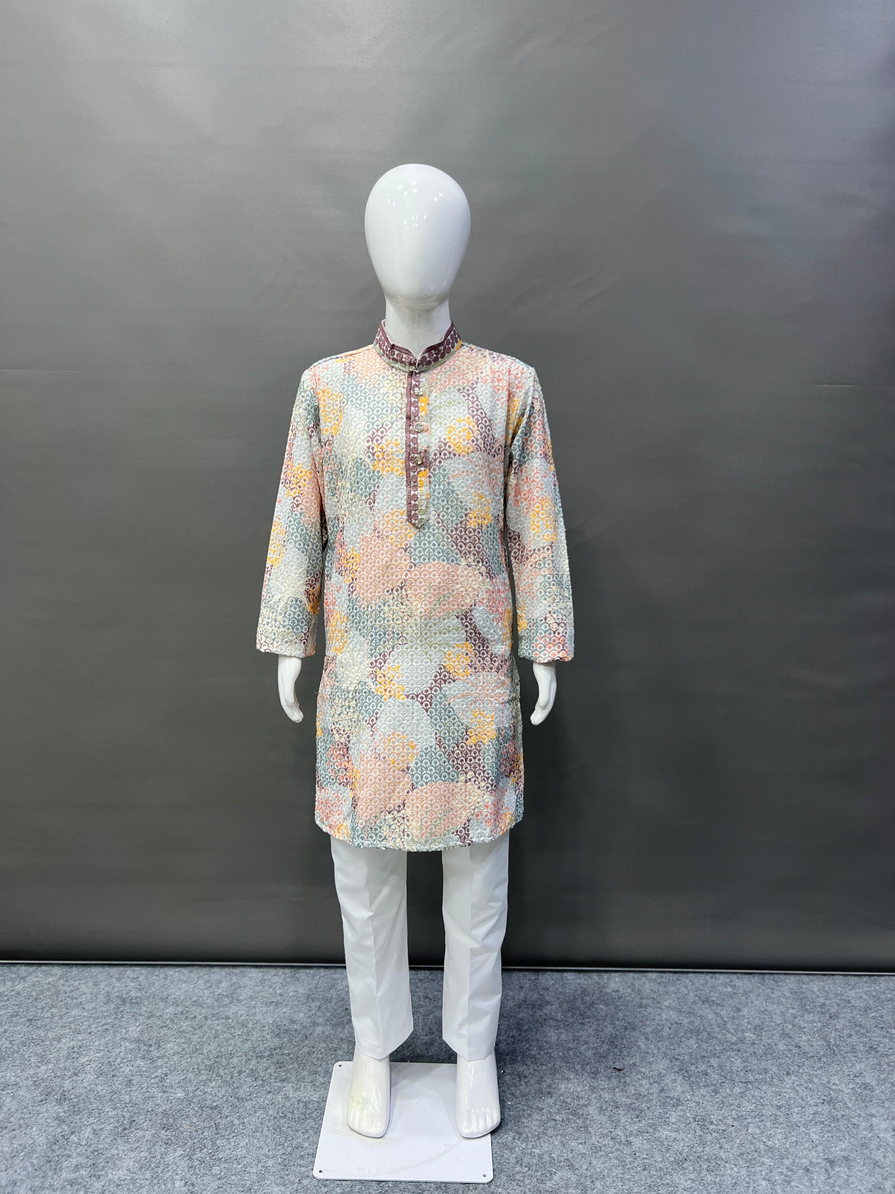 Kid's Full Stitched Heavy Rayon Classic Lucknowi Pattern Kurta With Pajama