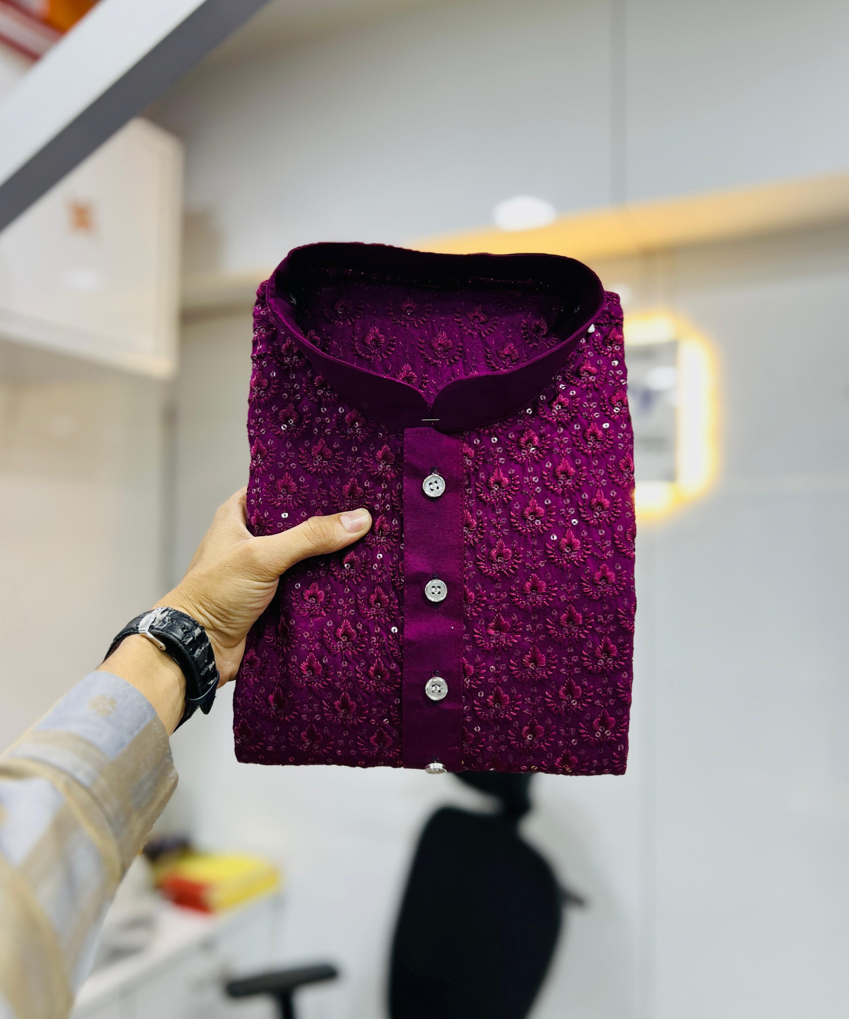 en's Full Stitched Rayon With Heavy Embroidery Work Kurta With Pajama