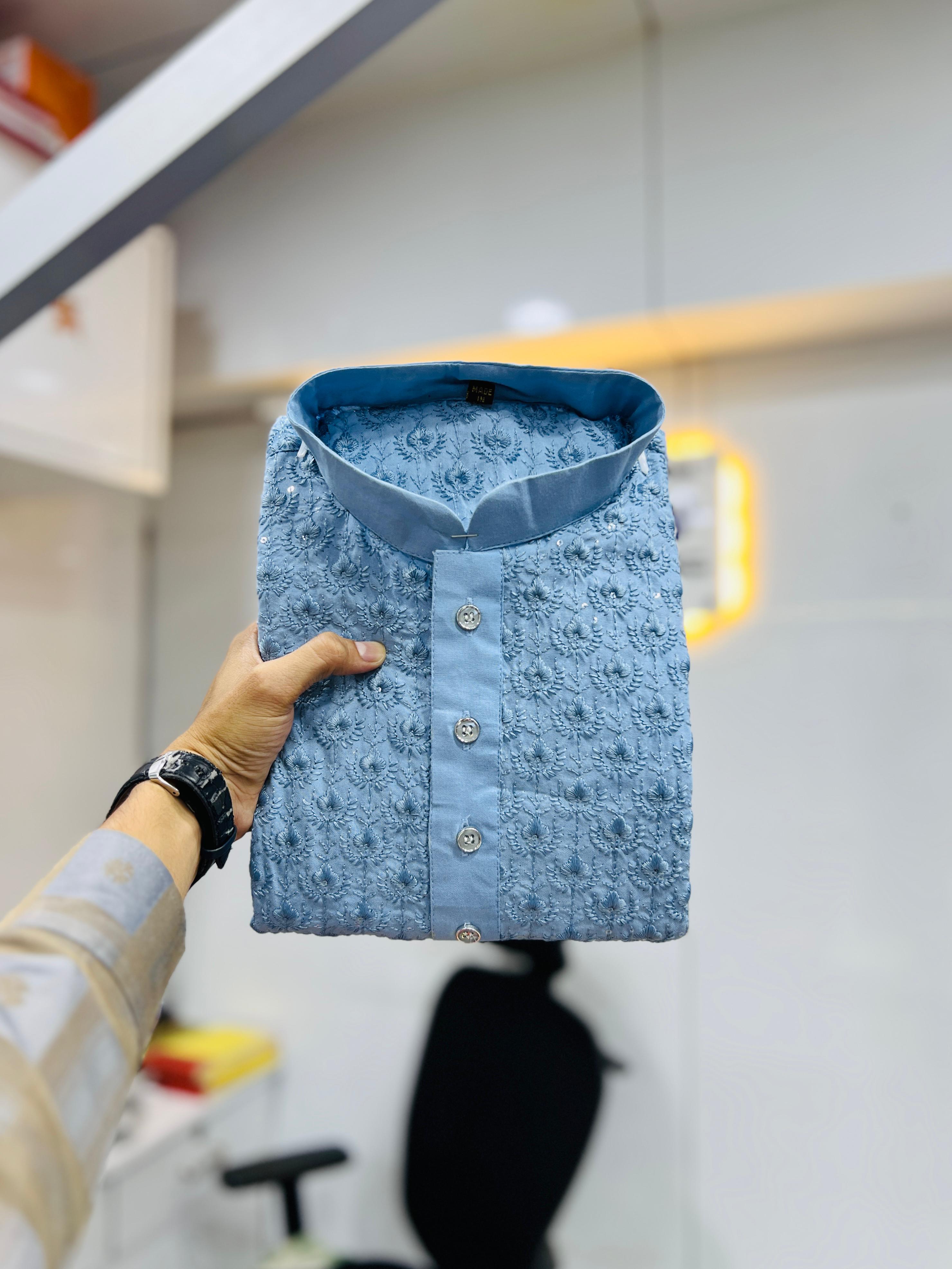 en's Full Stitched Rayon With Heavy Embroidery Work Kurta With Pajama