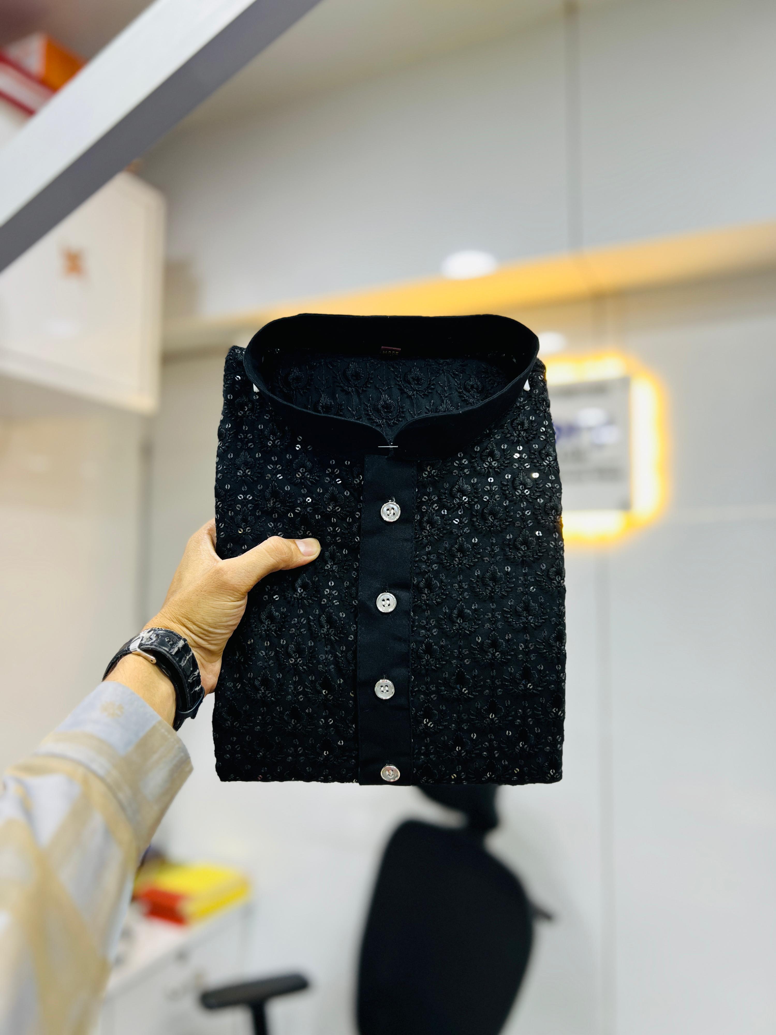 en's Full Stitched Rayon With Heavy Embroidery Work Kurta With Pajama