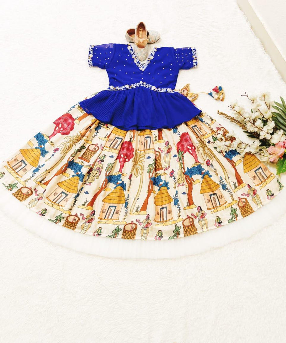 Kid's Chinon Silk With Beautiful Print Traditional Lehenga With Blouse