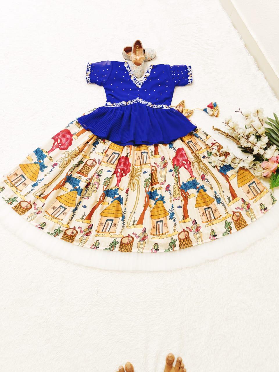 Kid's Chinon Silk With Beautiful Print Traditional Lehenga With Blouse