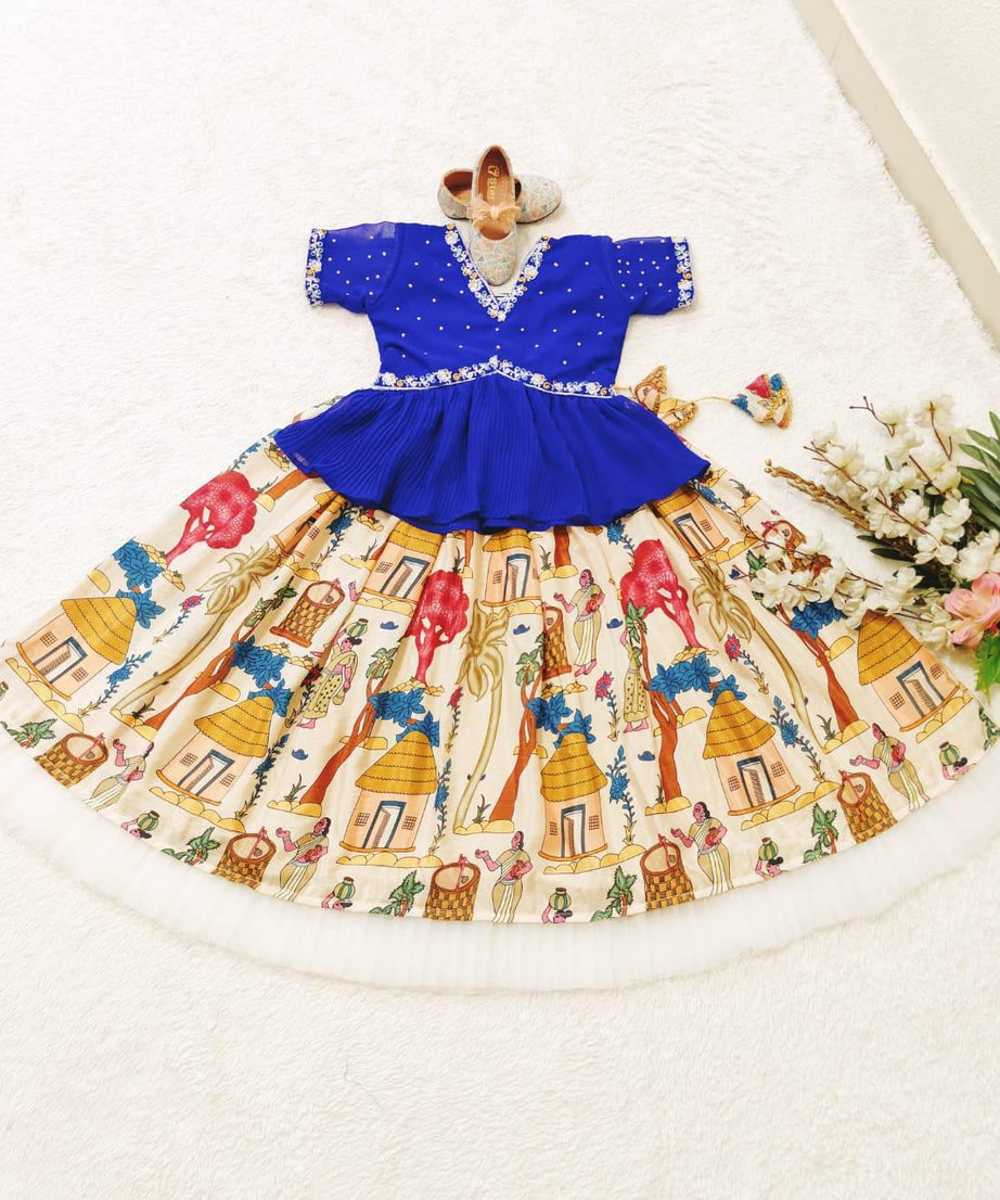 Kid's Chinon Silk With Beautiful Print Traditional Lehenga With Blouse
