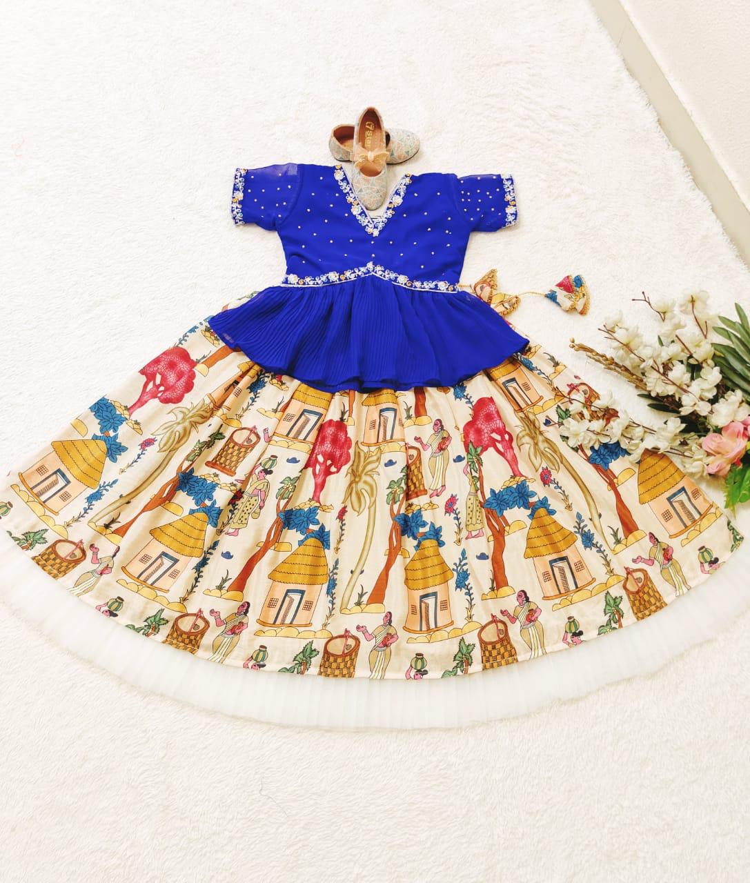 Kid's Chinon Silk With Beautiful Print Traditional Lehenga With Blouse