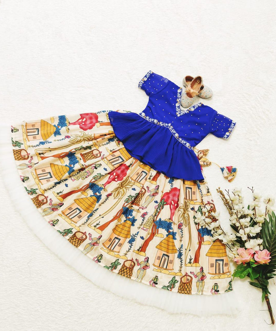 Kid's Chinon Silk With Beautiful Print Traditional Lehenga With Blouse