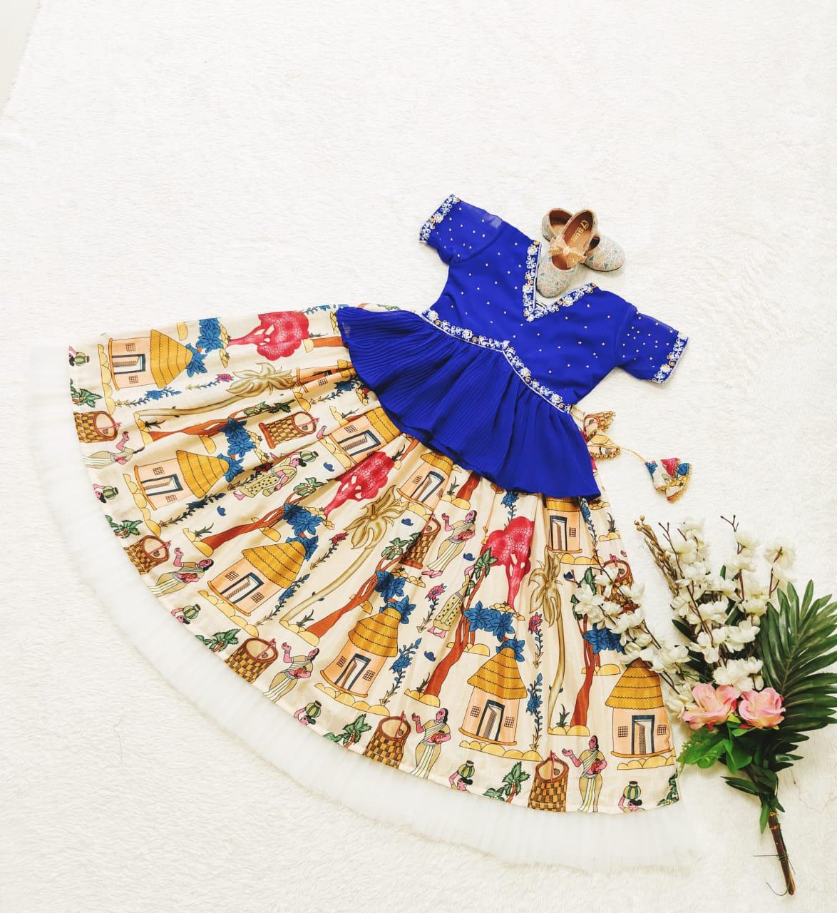 Kid's Chinon Silk With Beautiful Print Traditional Lehenga With Blouse