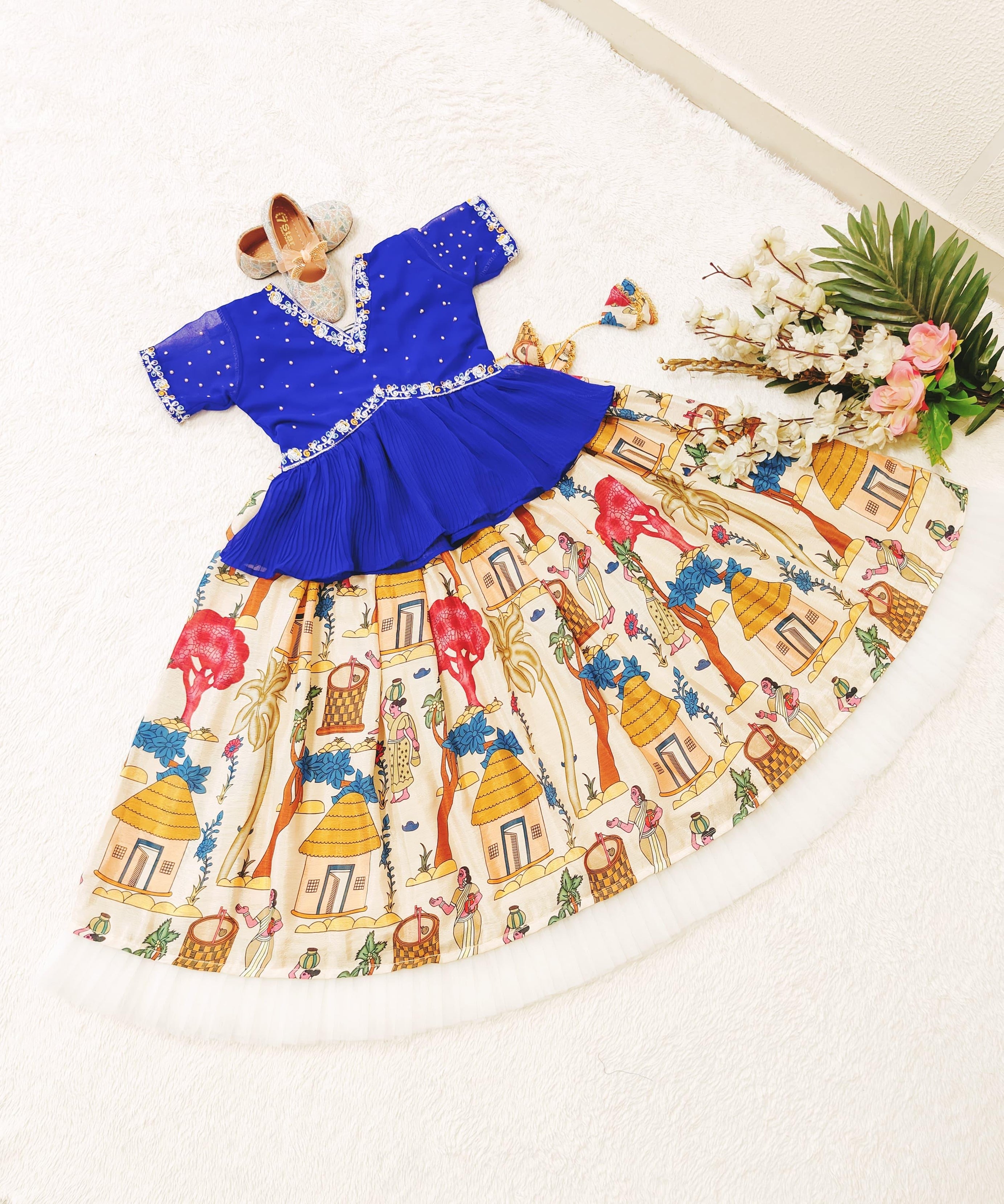 Kid's Chinon Silk With Beautiful Print Traditional Lehenga With Blouse