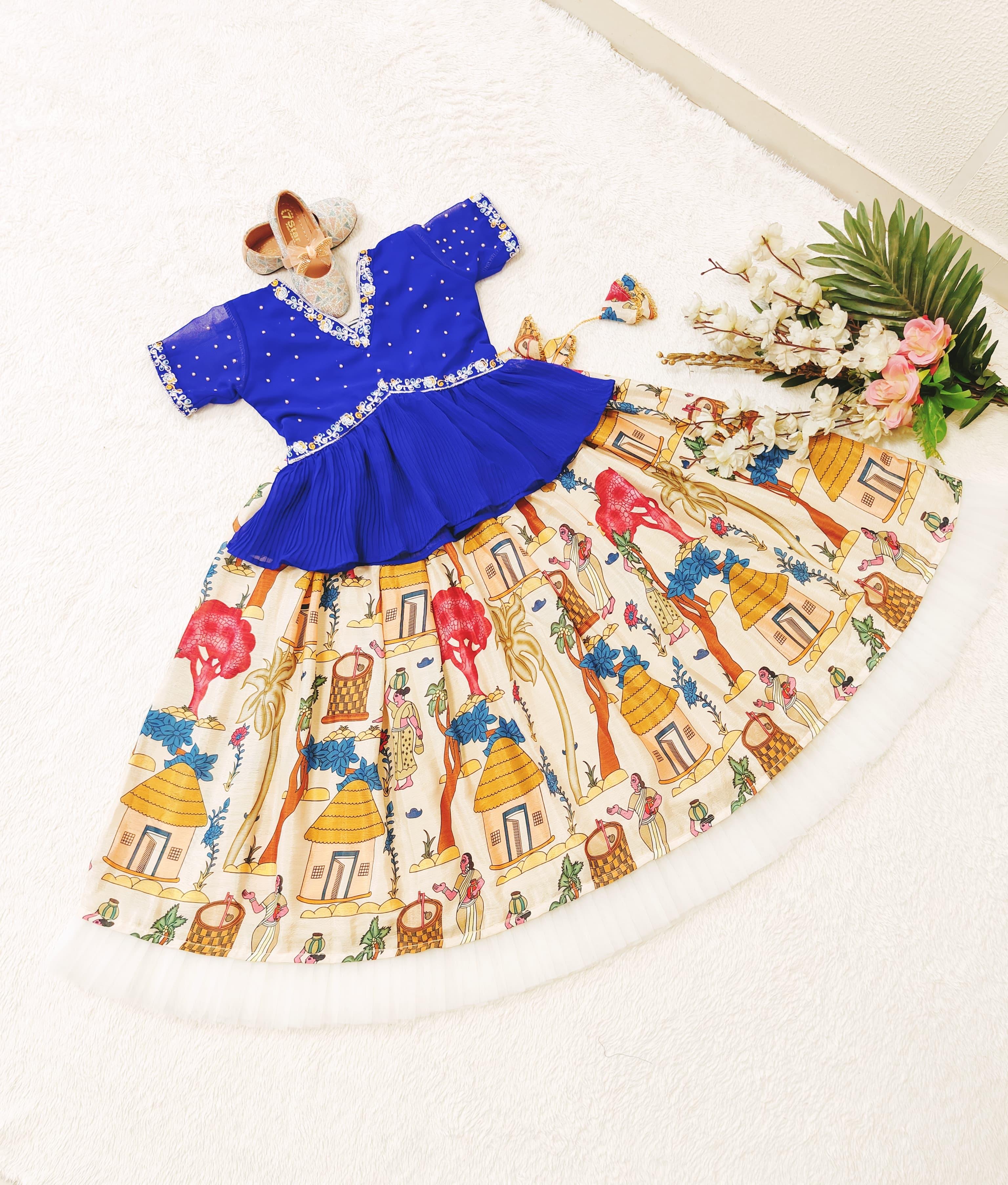 Kid's Chinon Silk With Beautiful Print Traditional Lehenga With Blouse