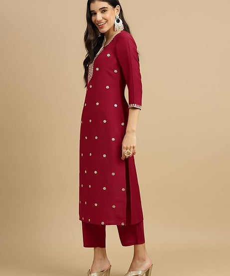 Roman Silk Traditional Maroon Embroidered Wedding Wear Top Bottom& Dupatta