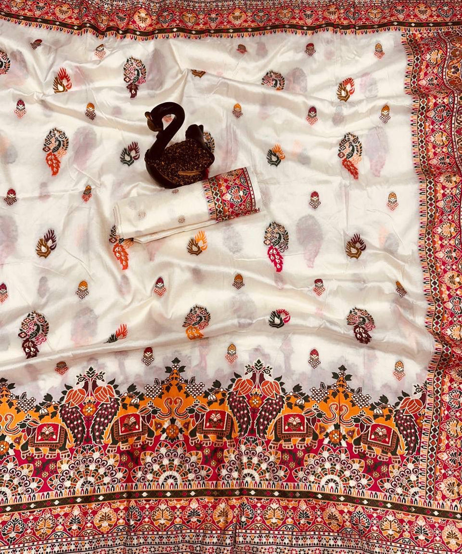 Pure n Soft Rajwadi Pashmina Silk Weaving Saree With Blouse