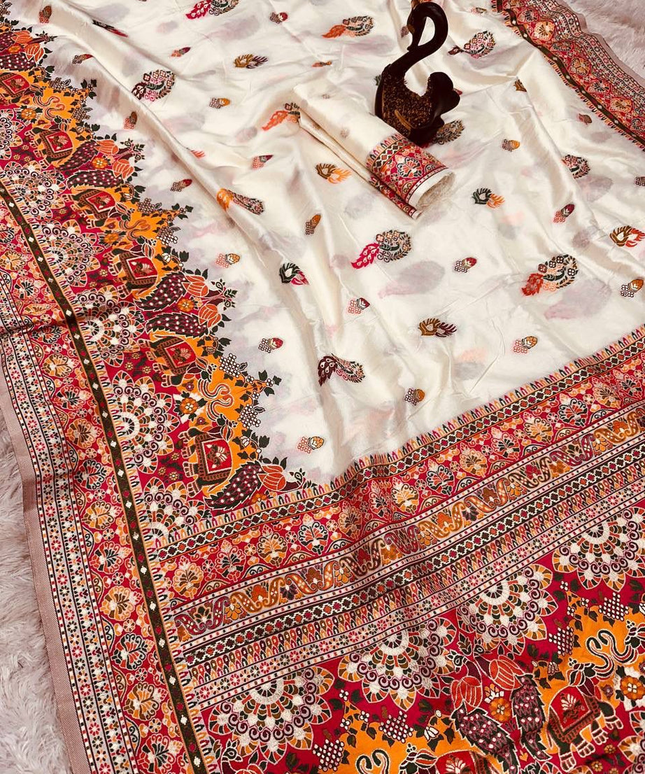 Pure n Soft Rajwadi Pashmina Silk Weaving Saree With Blouse