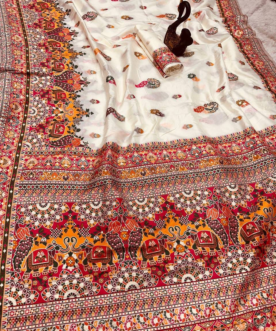 Pure n Soft Rajwadi Pashmina Silk Weaving Saree With Blouse