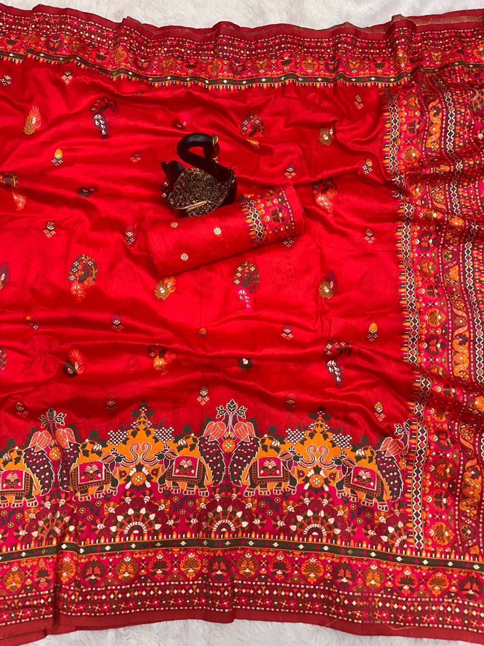 Pure n Soft Rajwadi Pashmina Silk Weaving Saree With Blouse