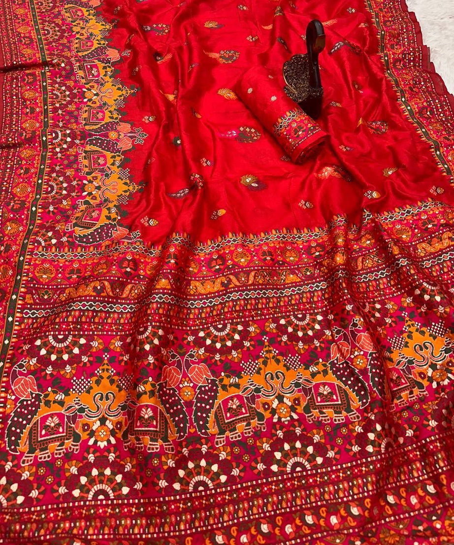 Pure n Soft Rajwadi Pashmina Silk Weaving Saree With Blouse