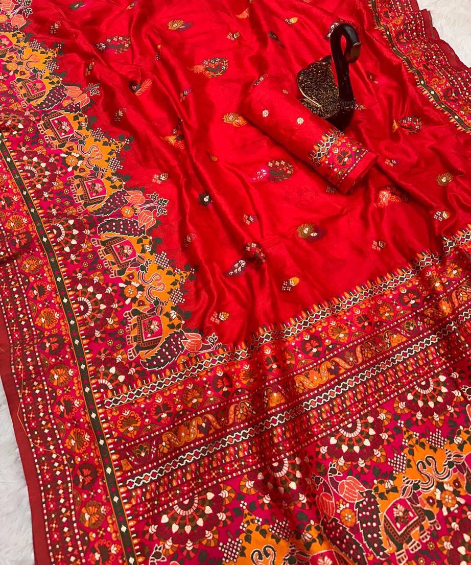 Pure n Soft Rajwadi Pashmina Silk Weaving Saree With Blouse