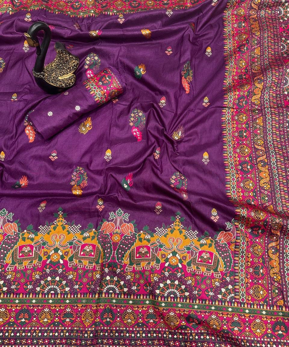 Pure n Soft Rajwadi Pashmina Silk Weaving Saree With Blouse