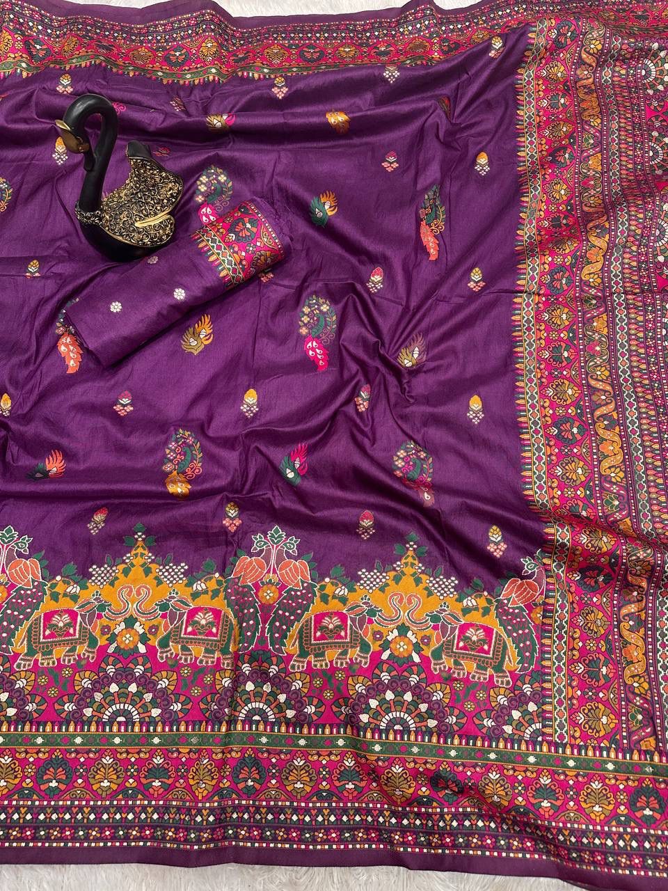 Pure n Soft Rajwadi Pashmina Silk Weaving Saree With Blouse