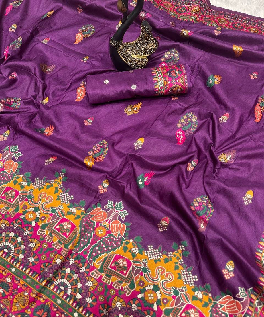 Pure n Soft Rajwadi Pashmina Silk Weaving Saree With Blouse