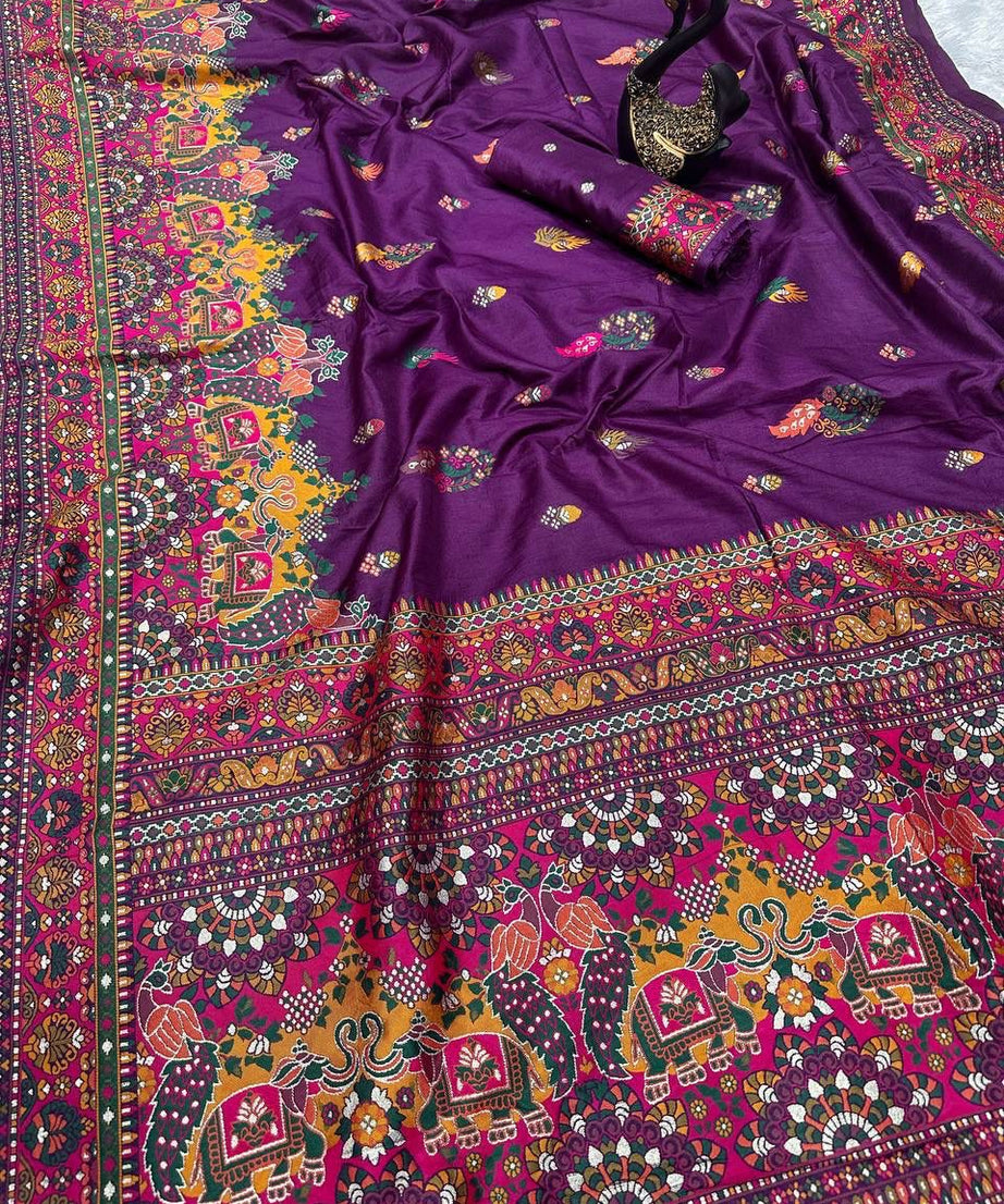 Pure n Soft Rajwadi Pashmina Silk Weaving Saree With Blouse