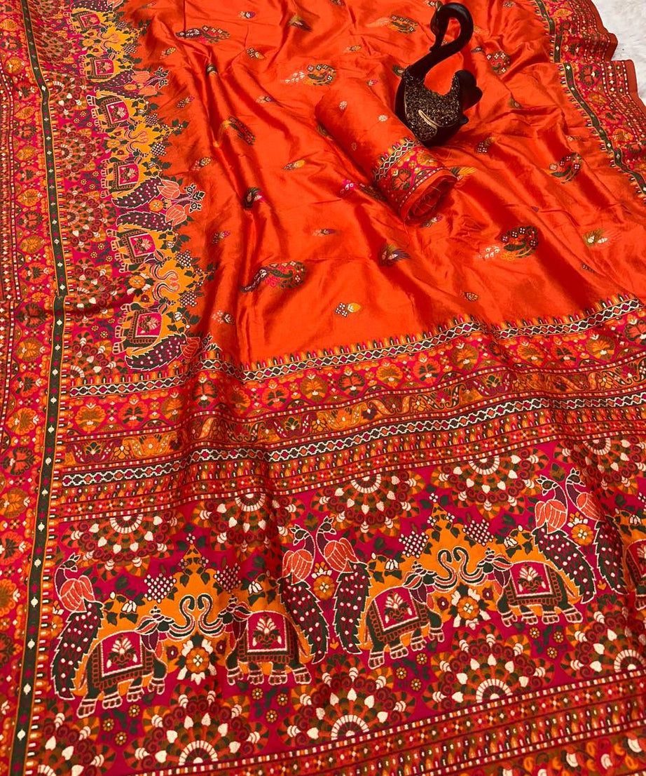 Pure n Soft Rajwadi Pashmina Silk Weaving Saree With Blouse