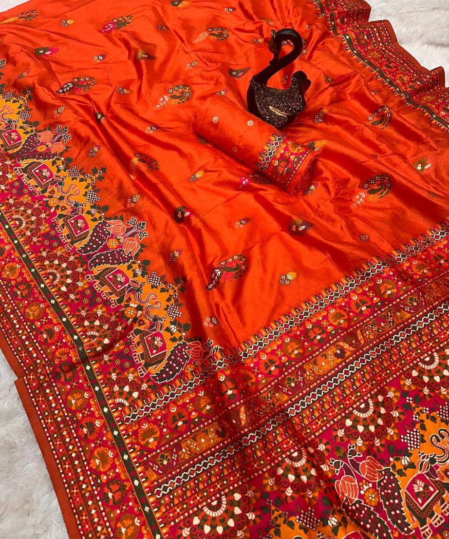 Pure n Soft Rajwadi Pashmina Silk Weaving Saree With Blouse