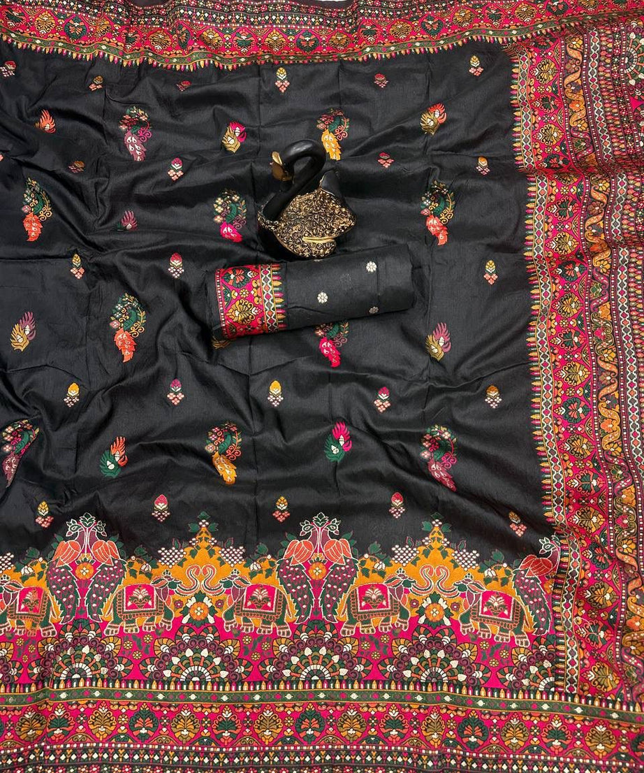 Pure n Soft Rajwadi Pashmina Silk Weaving Saree With Blouse