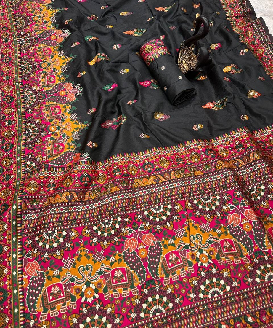 Pure n Soft Rajwadi Pashmina Silk Weaving Saree With Blouse