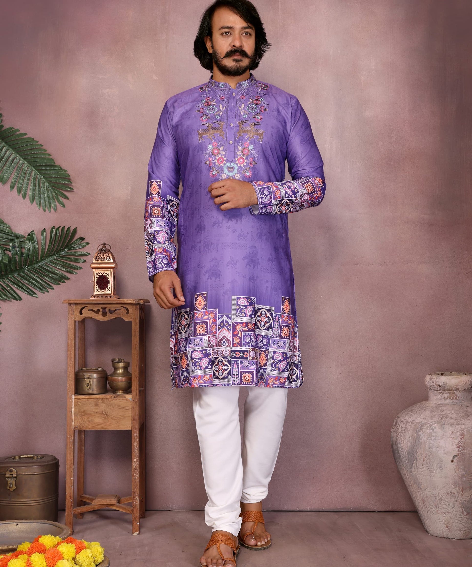 Heavy Khadi Cotton Printed Design Kurta Pajama Set For Men's