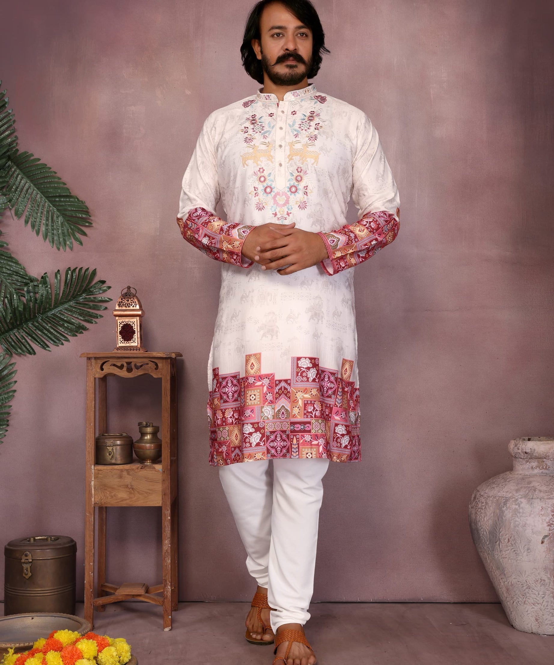Heavy Khadi Cotton Printed Design Kurta Pajama Set For Men's