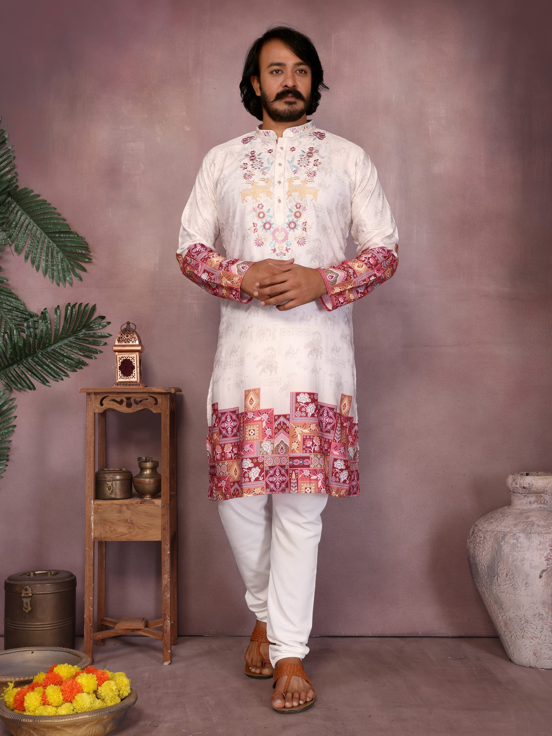 Heavy Khadi Cotton Printed Design Kurta Pajama Set For Men's