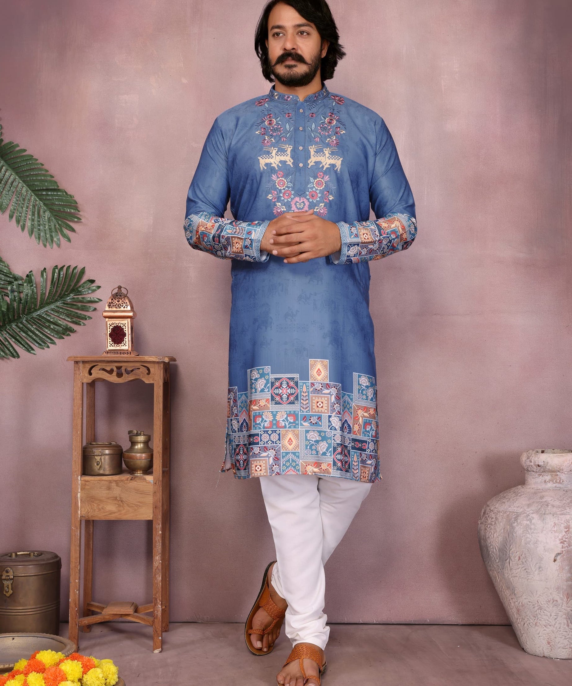 Heavy Khadi Cotton Printed Design Kurta Pajama Set For Men's