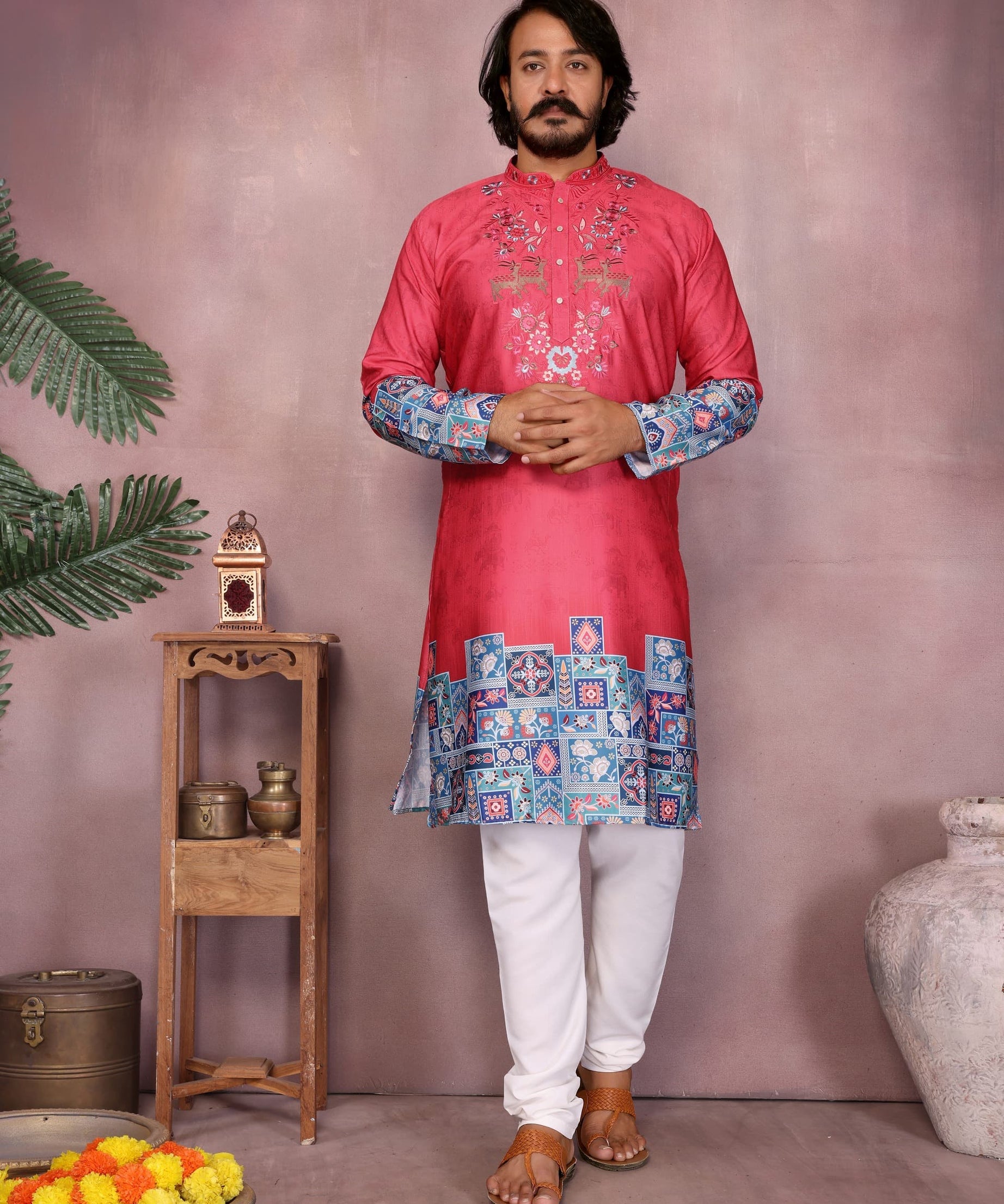 Heavy Khadi Cotton Printed Design Kurta Pajama Set For Men's