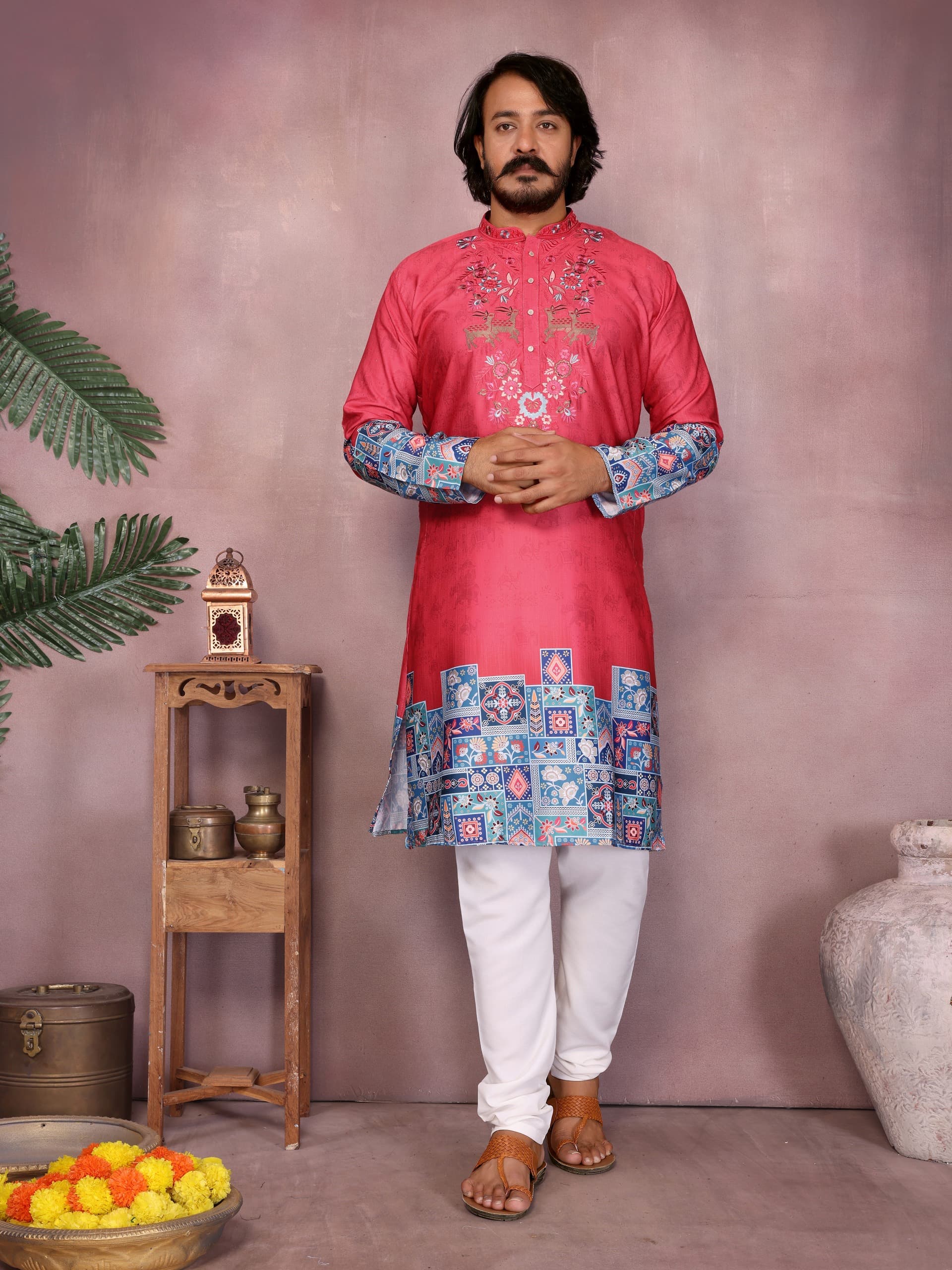 Heavy Khadi Cotton Printed Design Kurta Pajama Set For Men's