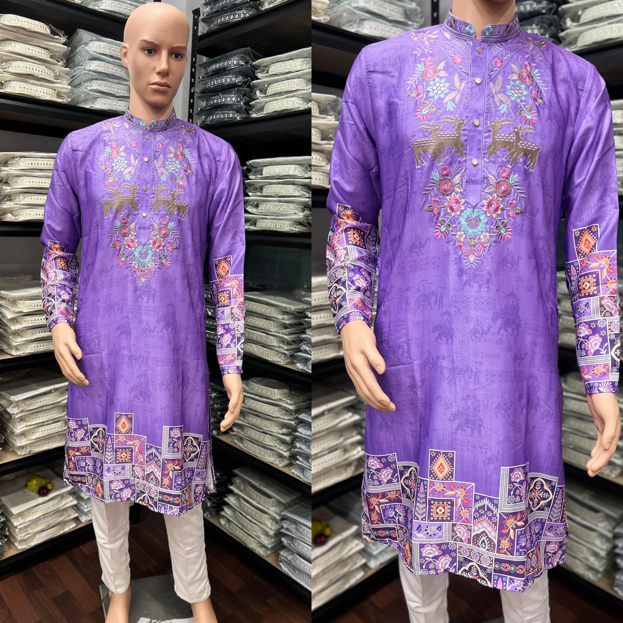 Heavy Khadi Cotton Printed Design Kurta Pajama Set For Men's