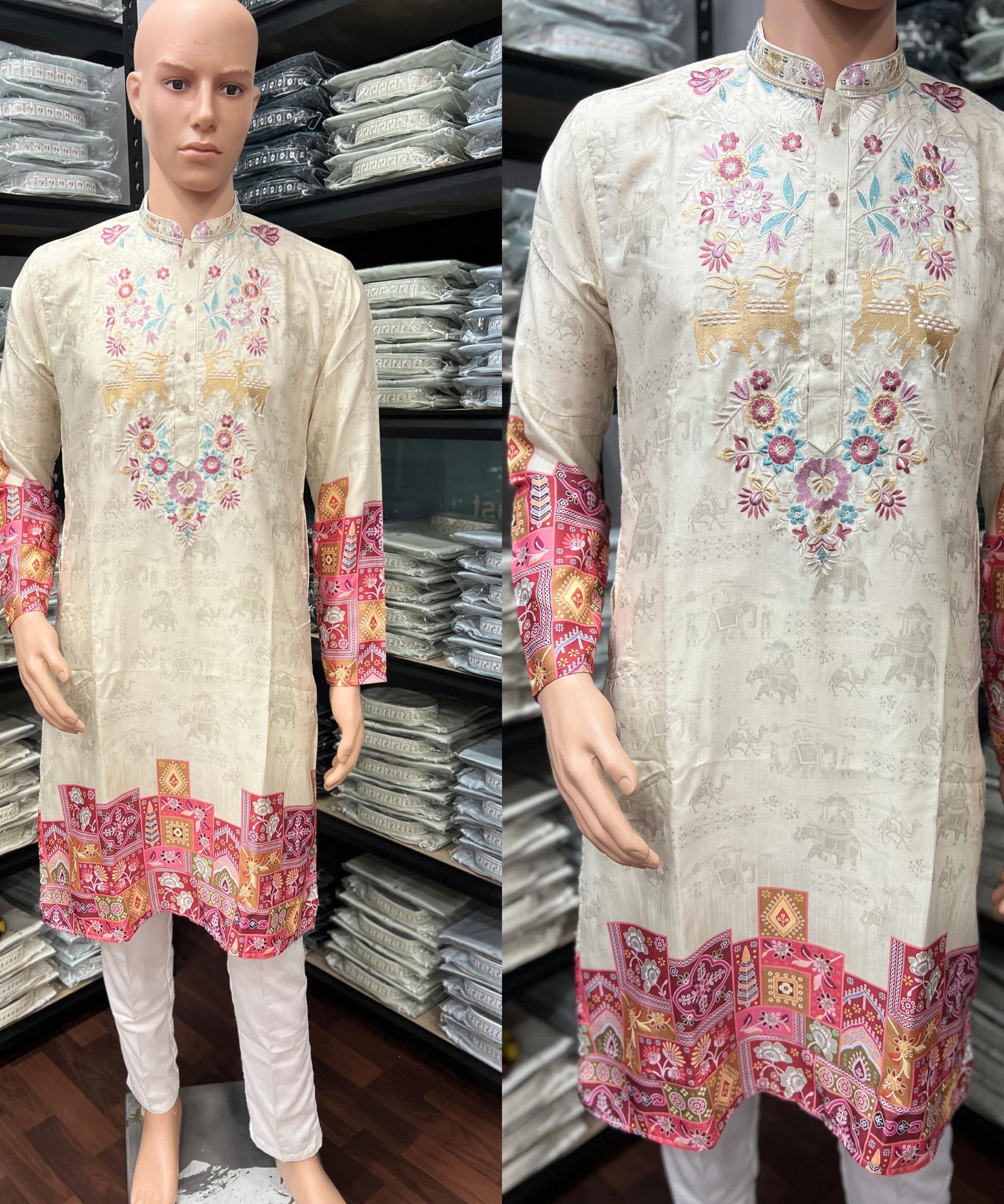 Heavy Khadi Cotton Printed Design Kurta Pajama Set For Men's