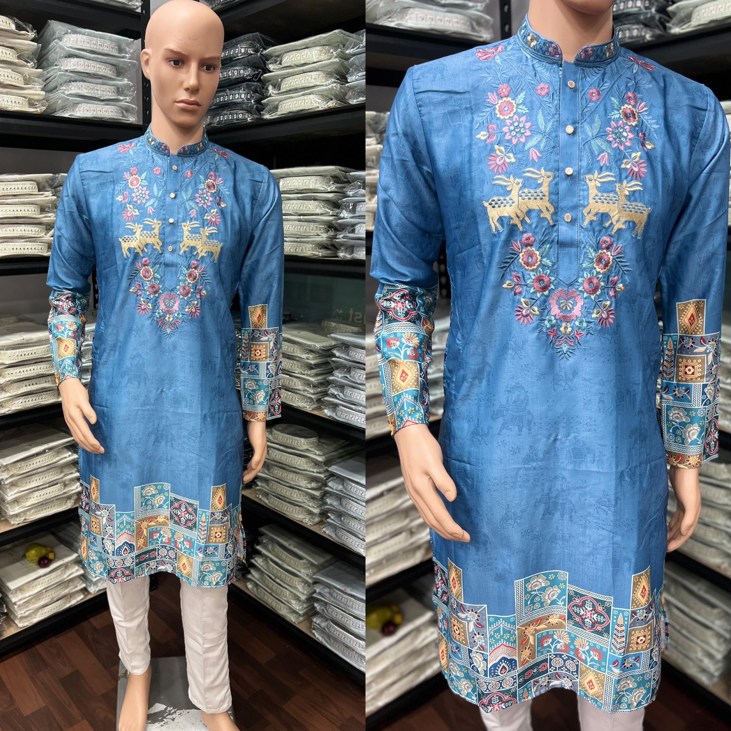 Heavy Khadi Cotton Printed Design Kurta Pajama Set For Men's