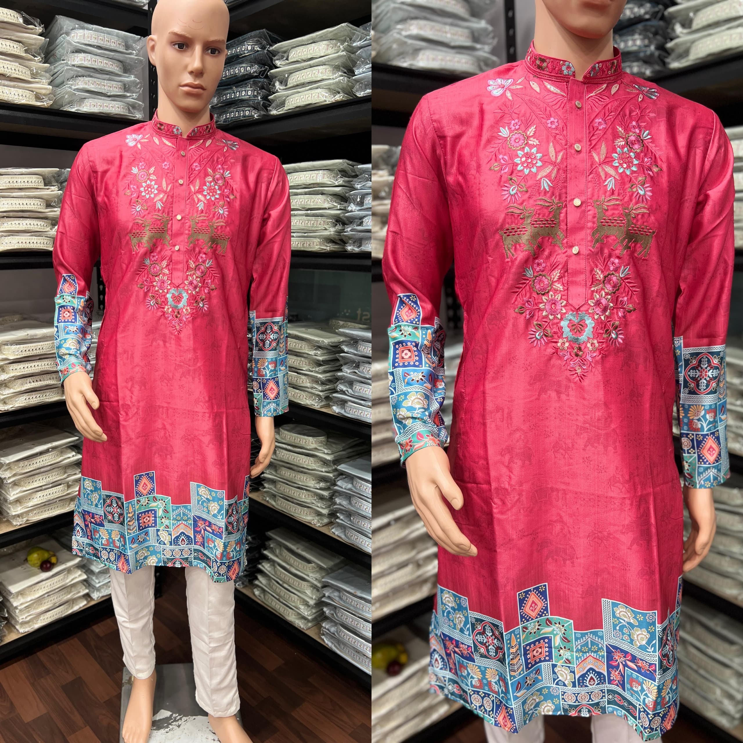 Heavy Khadi Cotton Printed Design Kurta Pajama Set For Men's