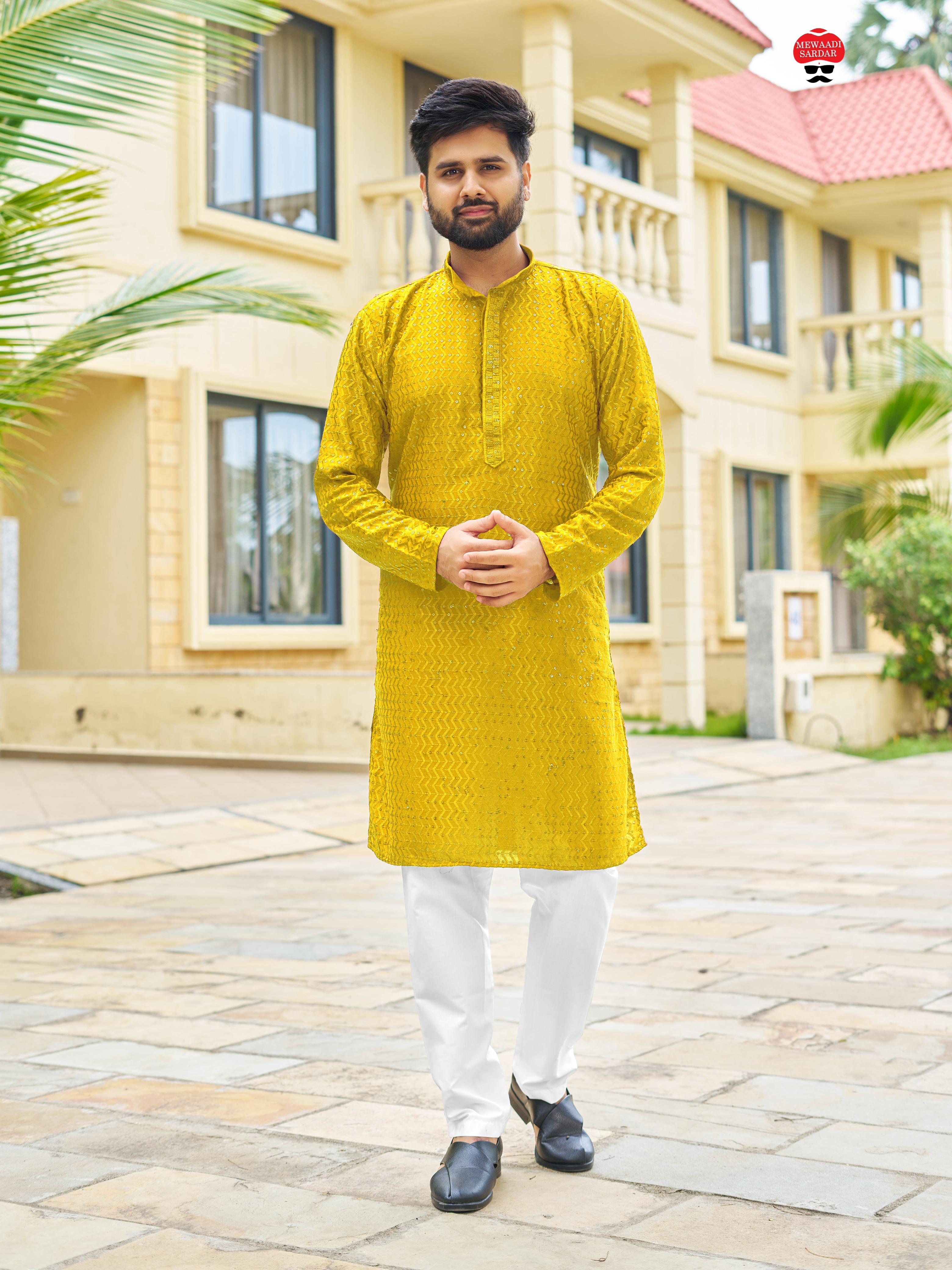 Premium Rayon Traditional Wedding Wear Designer Kurta Pajama Set For Men's