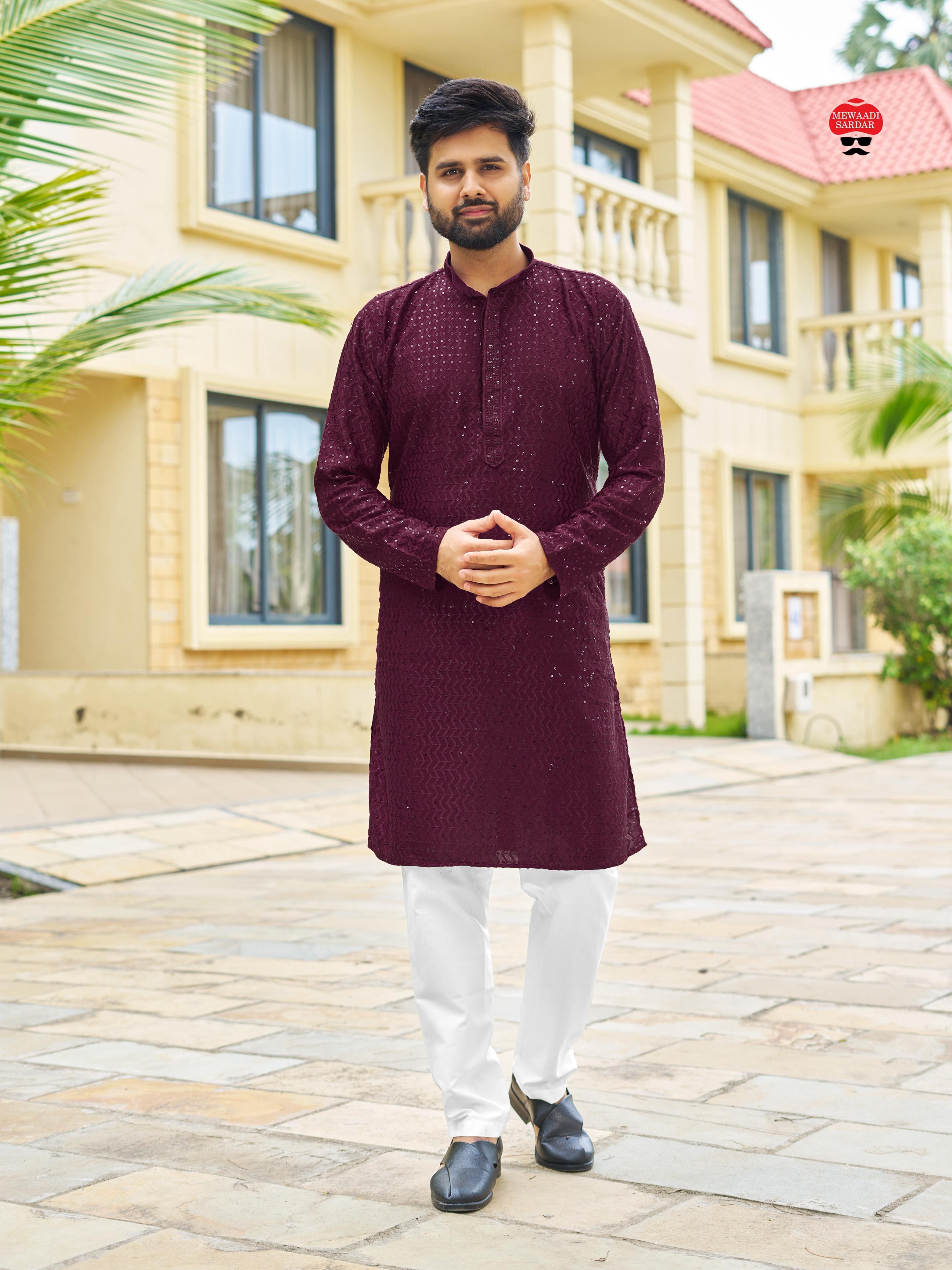 Premium Rayon Traditional Wedding Wear Designer Kurta Pajama Set For Men's