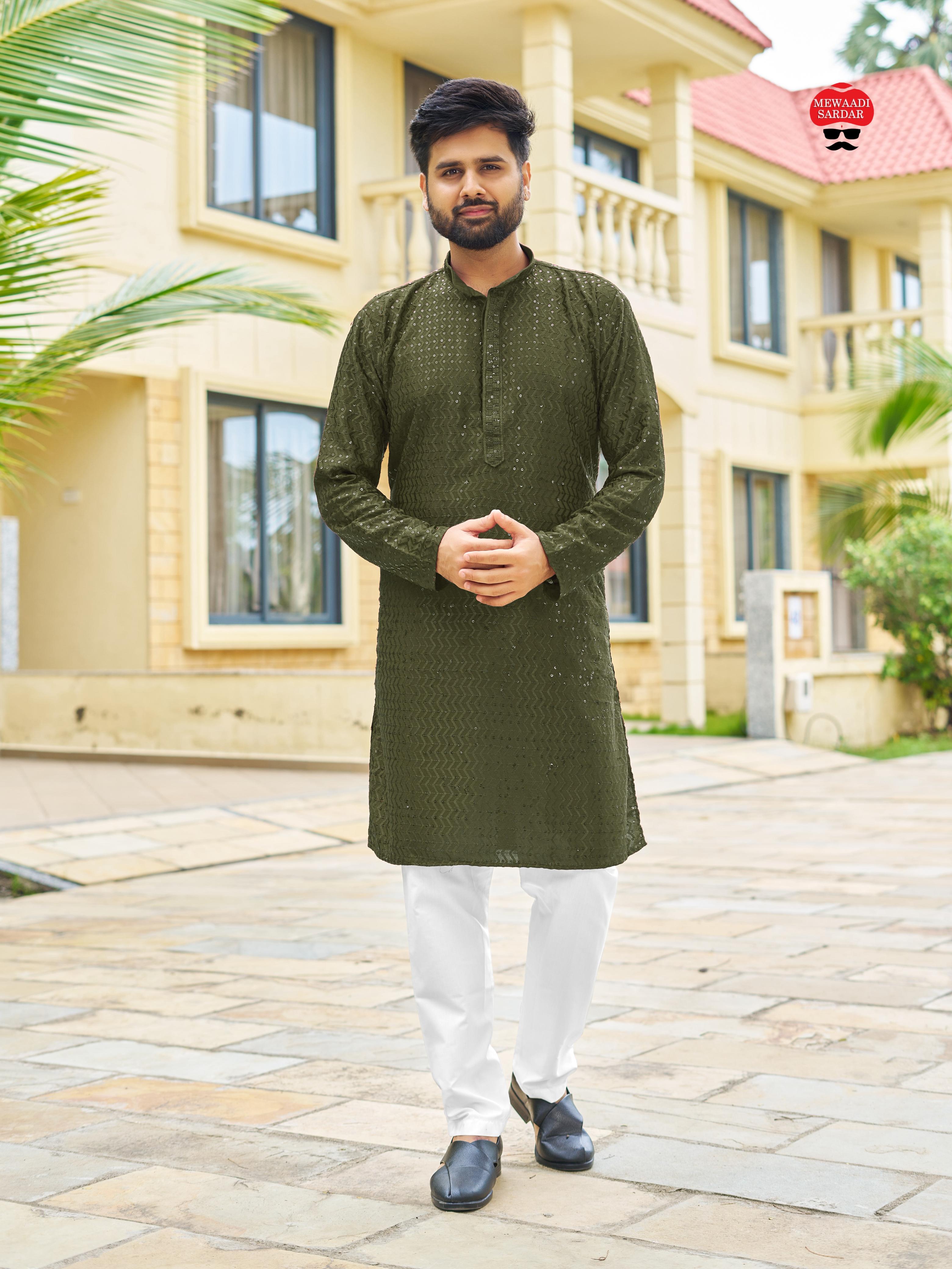 Premium Rayon Traditional Wedding Wear Designer Kurta Pajama Set For Men's
