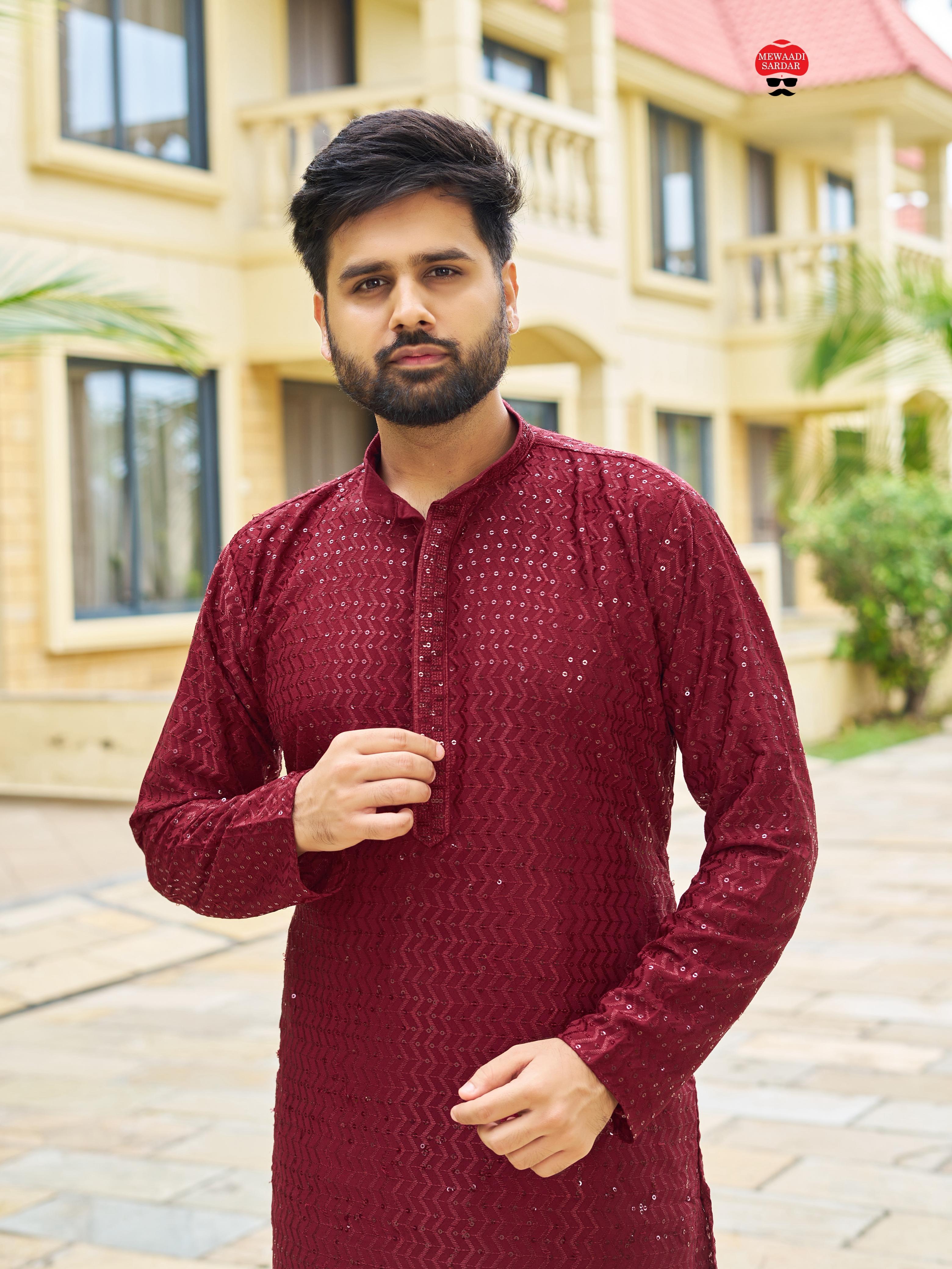 Premium Rayon Traditional Wedding Wear Designer Kurta Pajama Set For Men's