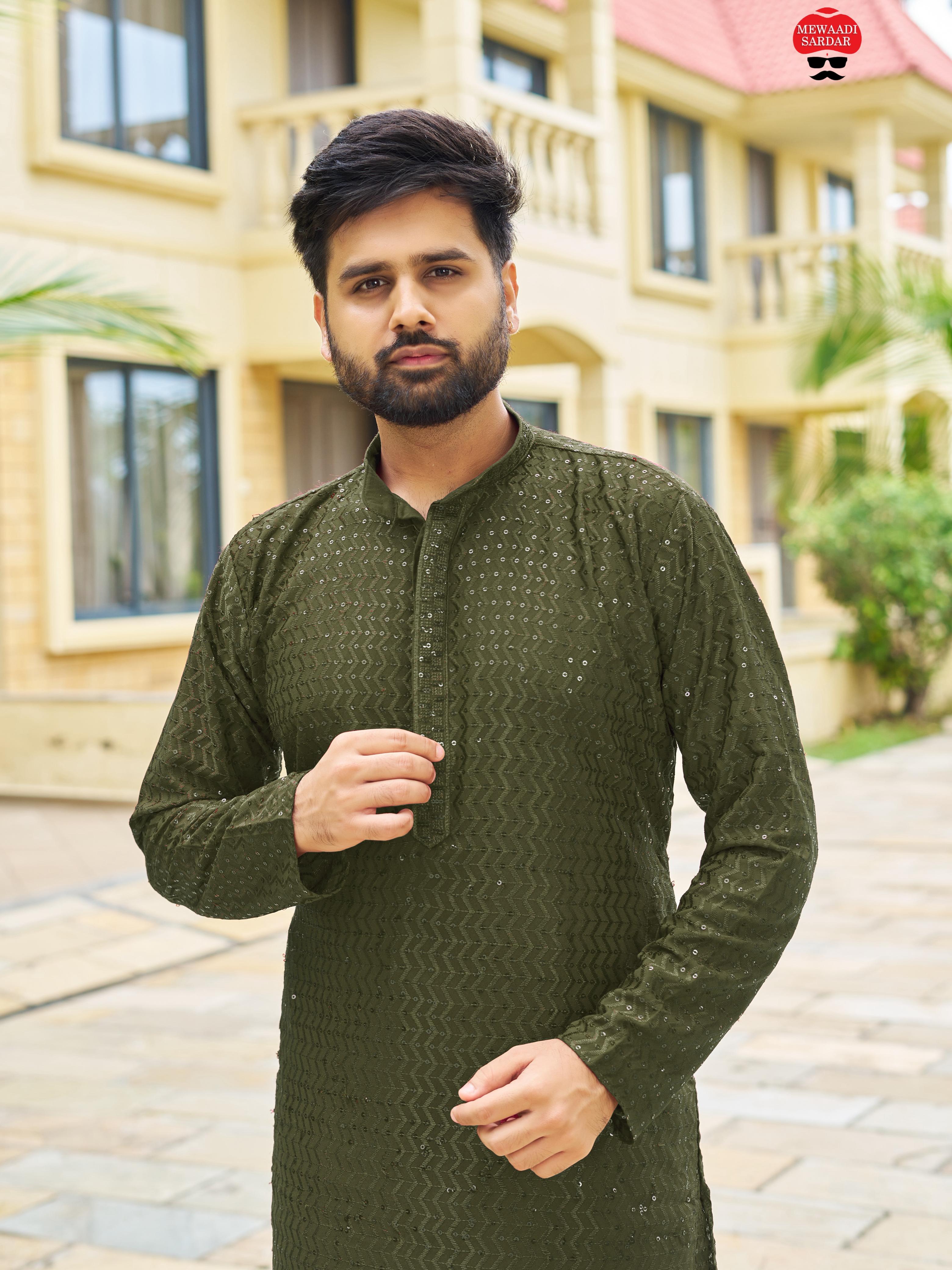 Premium Rayon Traditional Wedding Wear Designer Kurta Pajama Set For Men's