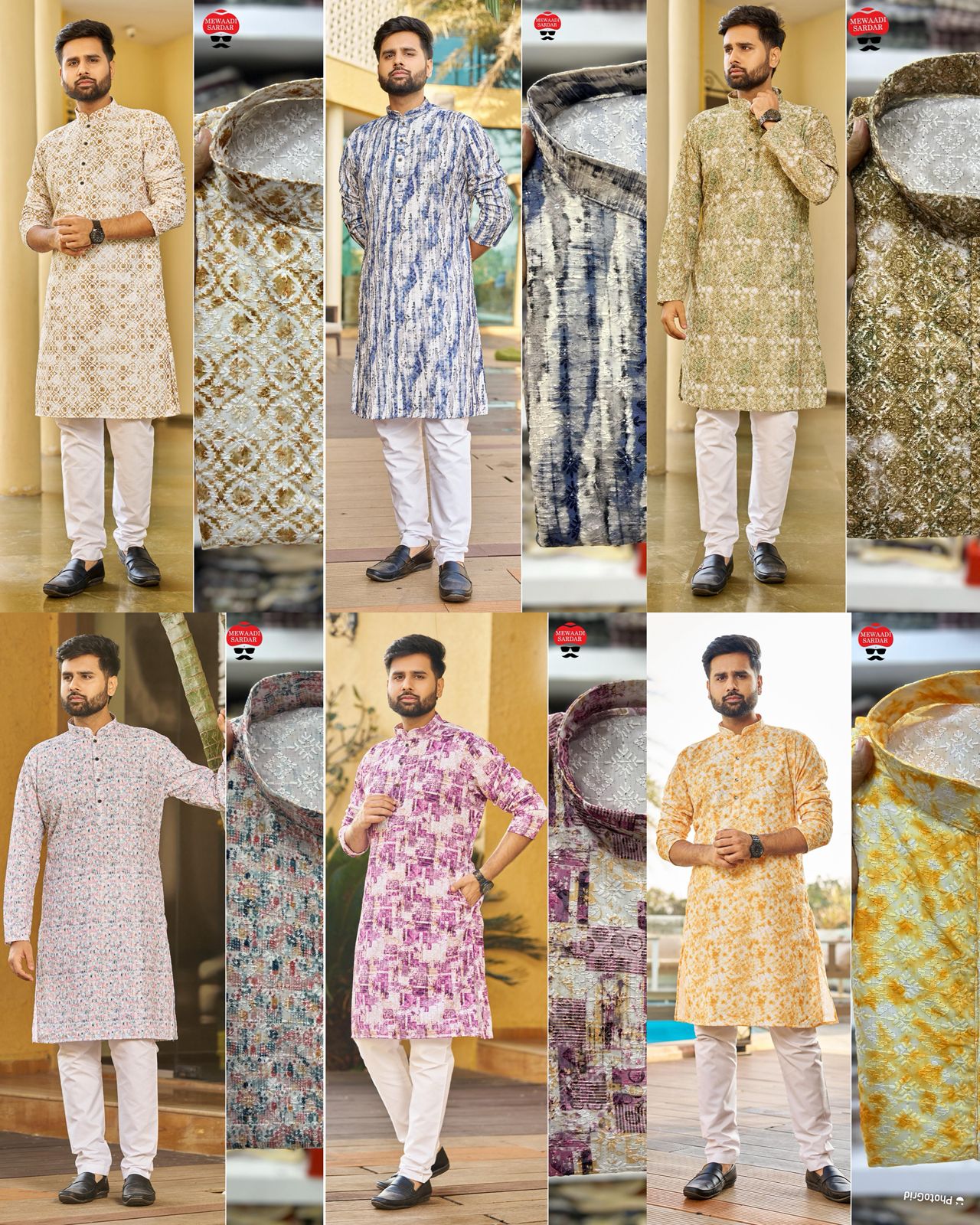Traditional Heavy Rayon Schiffli Chikan Work  Men's Kurta Pajama Set