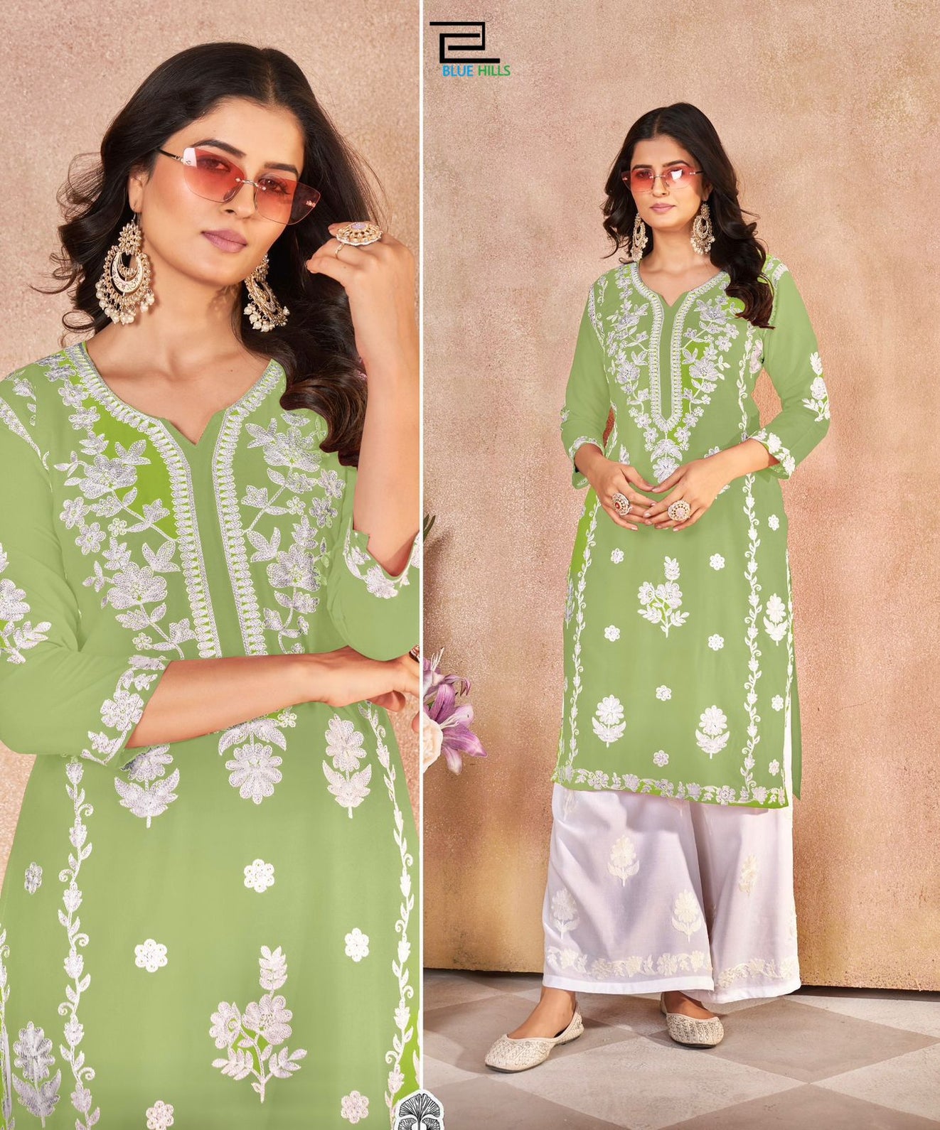 Heavy Rayon With Embroidery Work Long Kurti With Palazzo For Women's