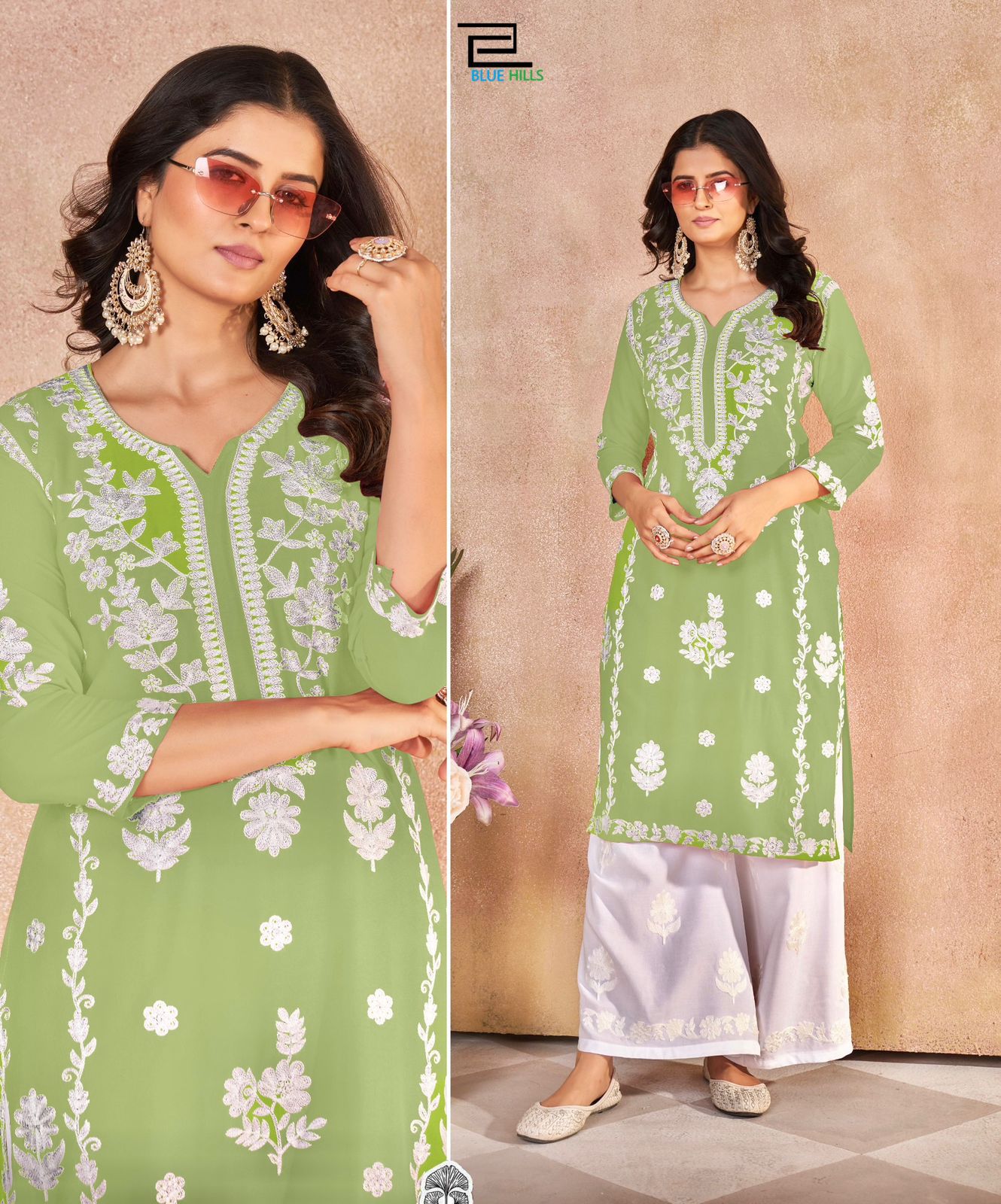 Heavy Rayon With Embroidery Work Long Kurti With Palazzo For Women's