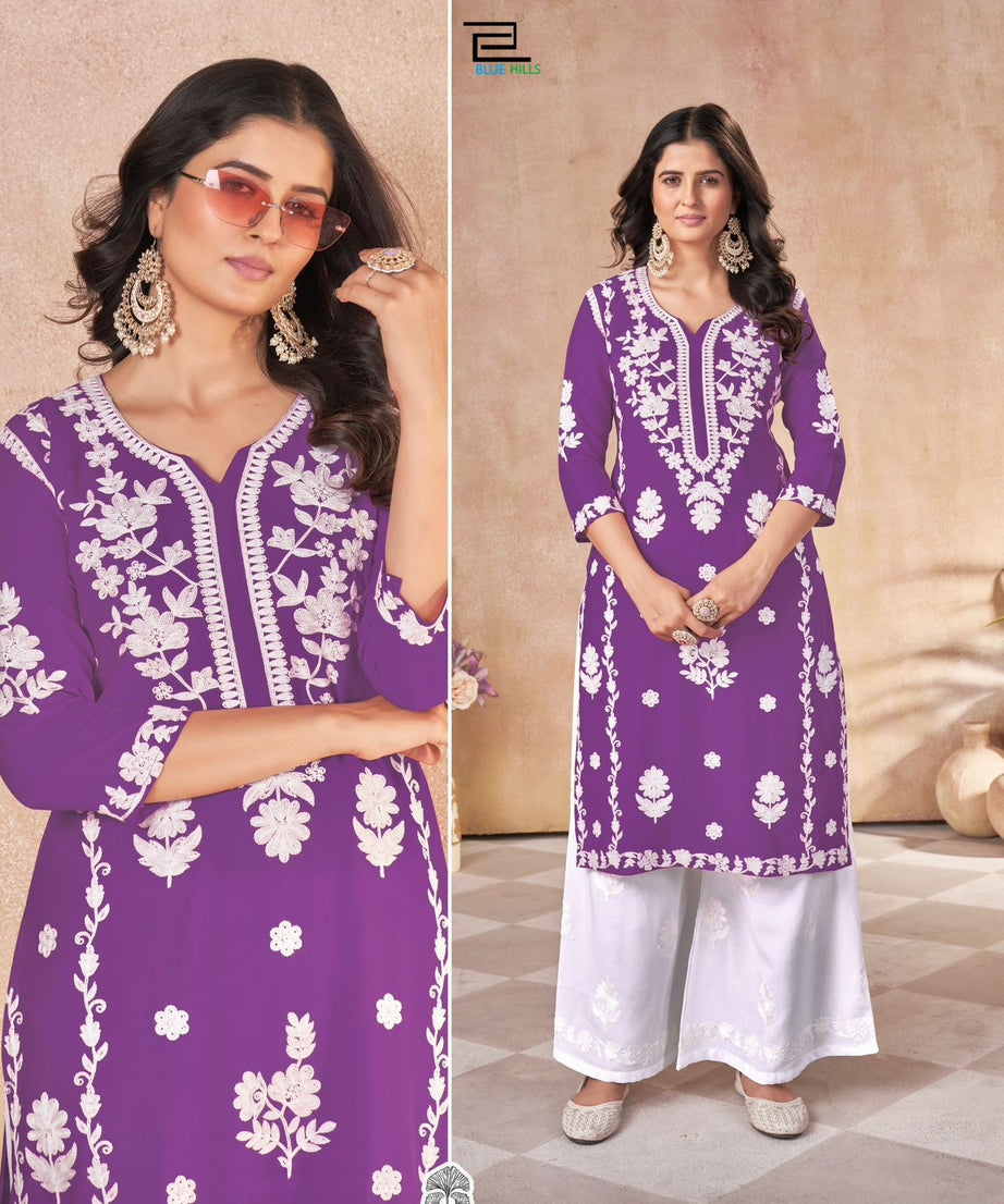 Heavy Rayon With Embroidery Work Long Kurti With Palazzo For Women's
