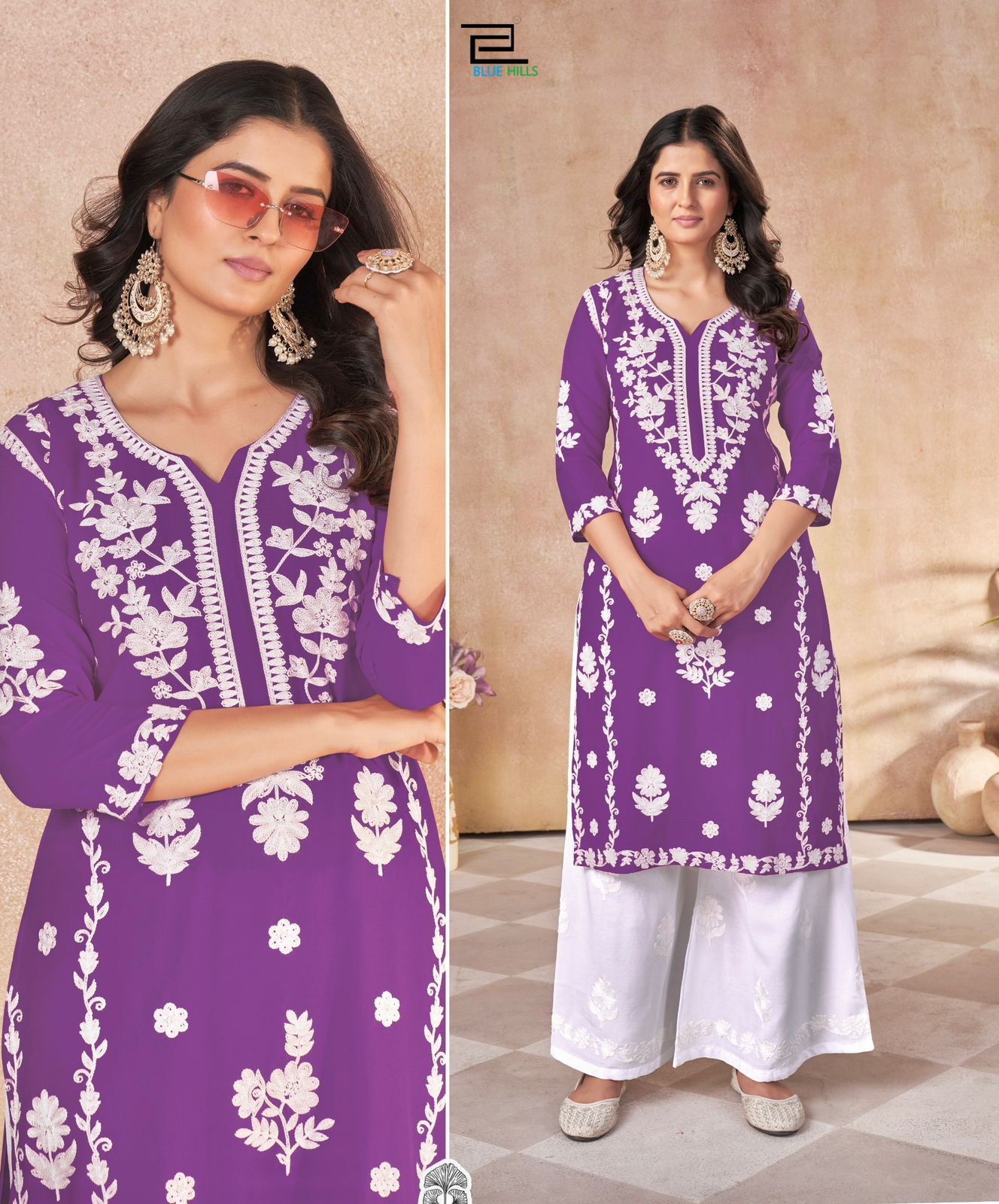 Heavy Rayon With Embroidery Work Long Kurti With Palazzo For Women's