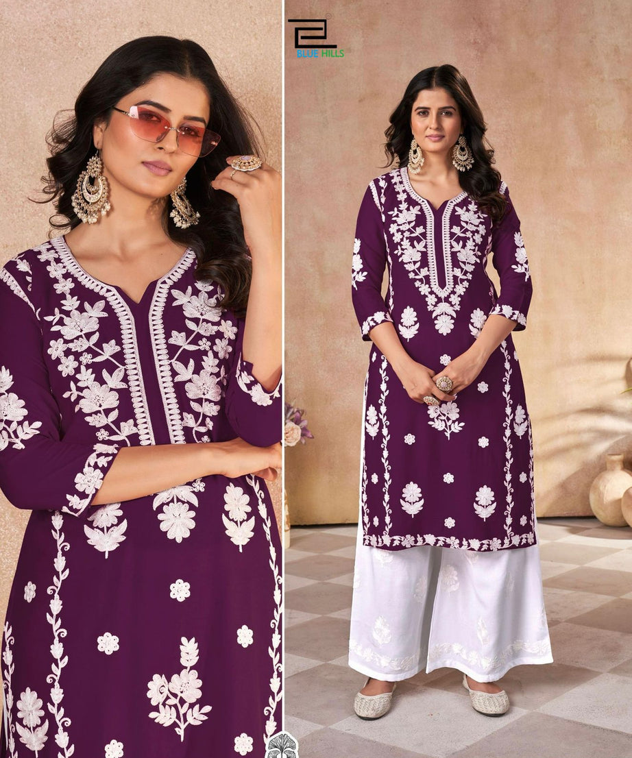 Heavy Rayon With Embroidery Work Long Kurti With Palazzo For Women's